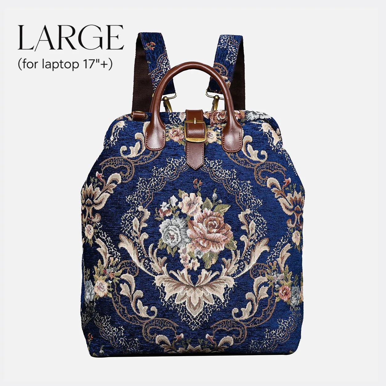 Floral Blue Carpet Large Laptop Backpack Carpetbag of America main