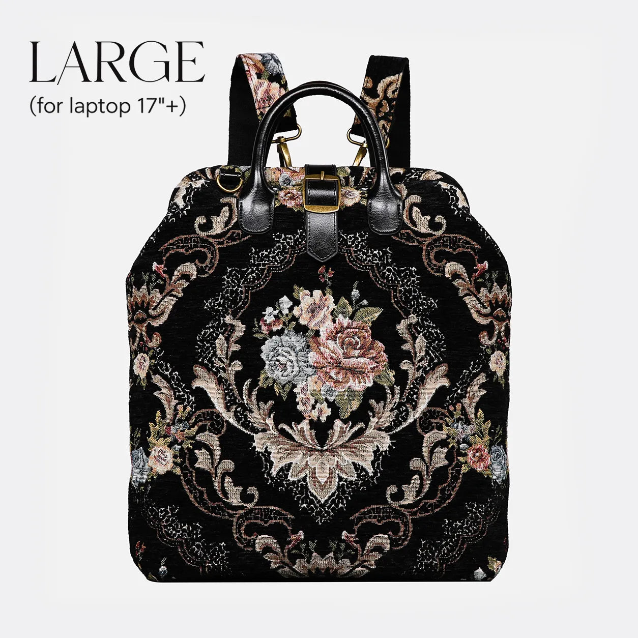 Floral Black Carpet Large Laptop Backpack Carpetbag of America main