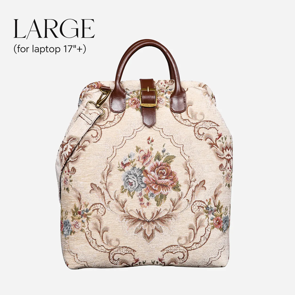 Floral Cream Carpet Large Laptop Backpack Carpetbag of America main