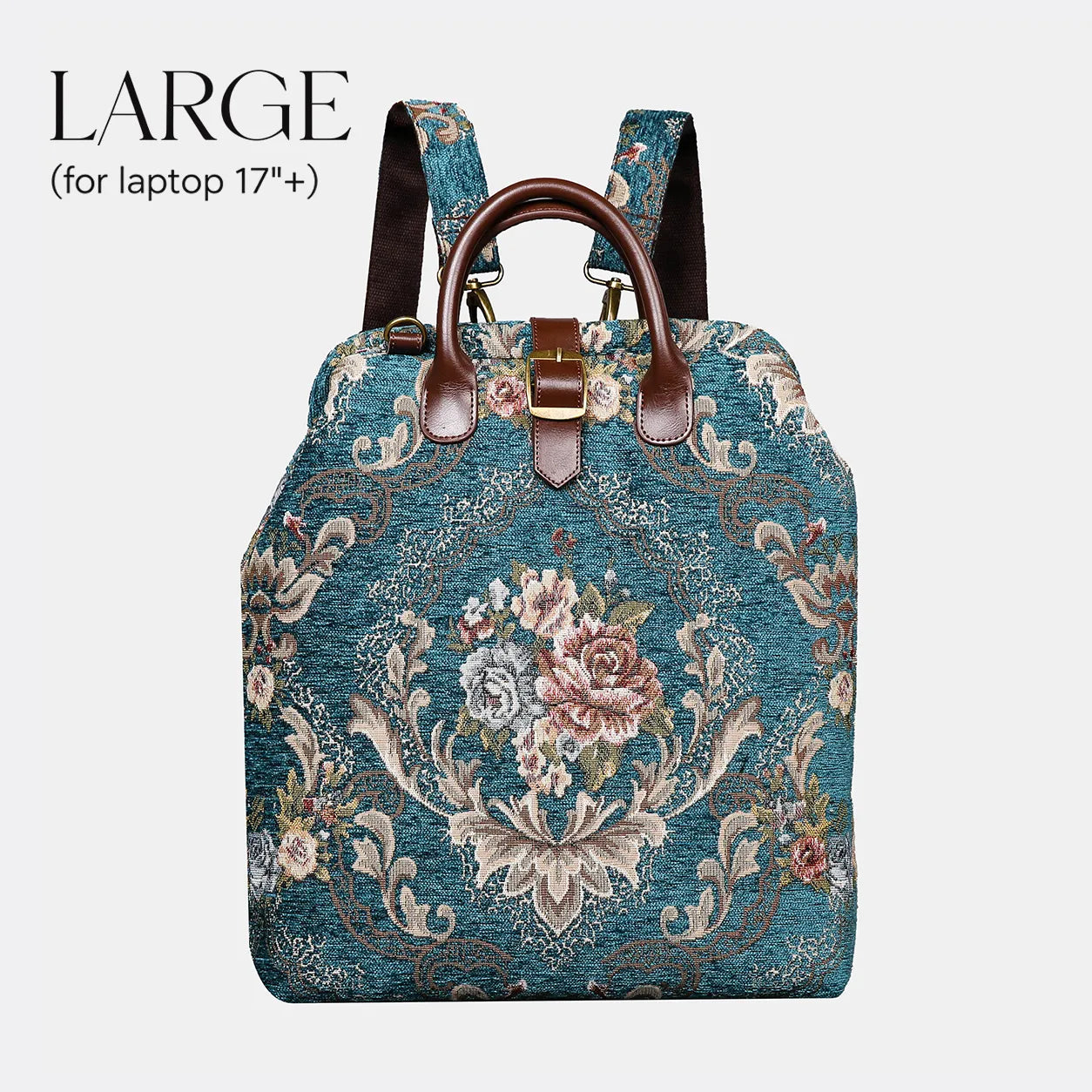 Floral Teal Carpet Large Laptop Backpack Carpetbag of America main