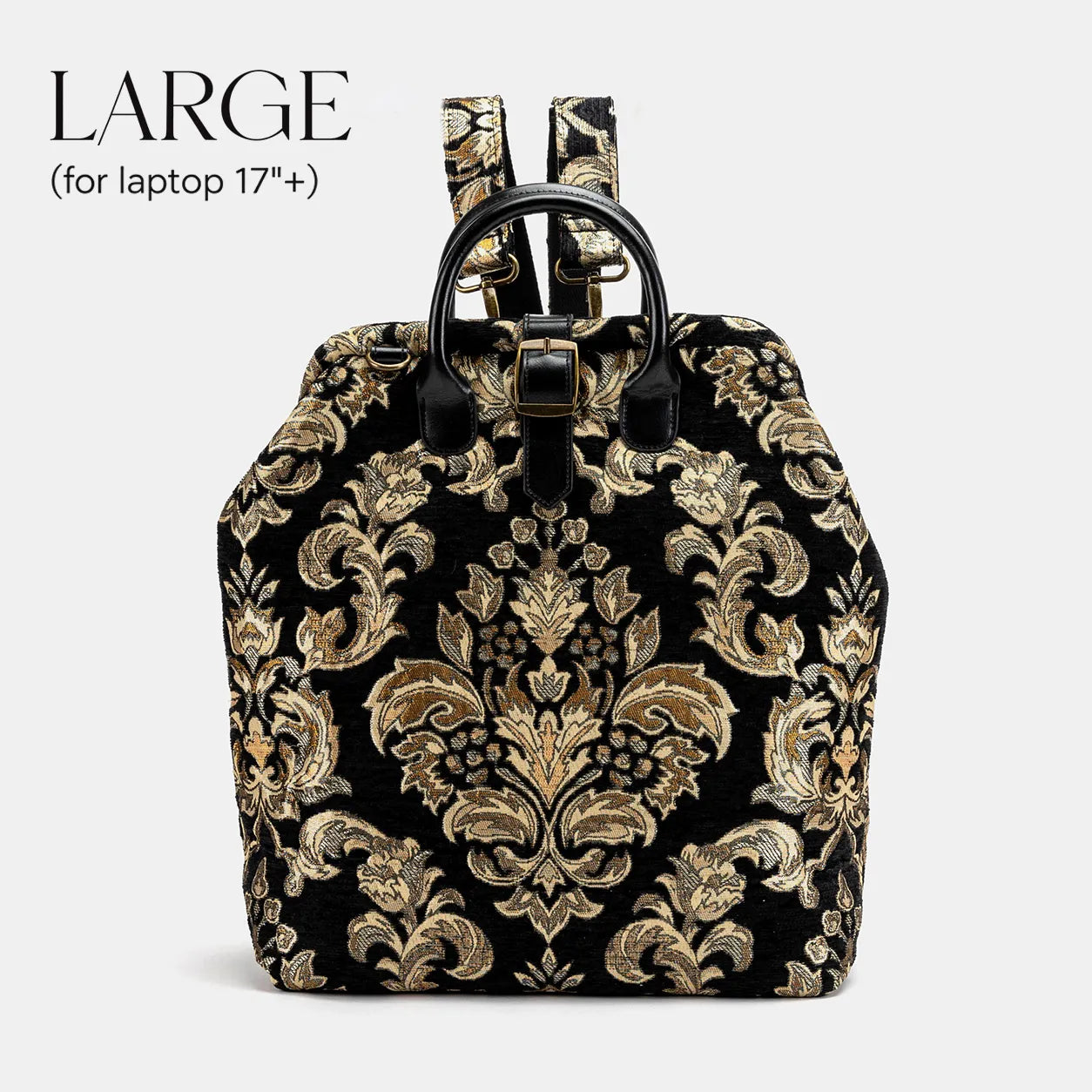 Victorian Blossom Black Gold Carpet Large Laptop Backpack of America main