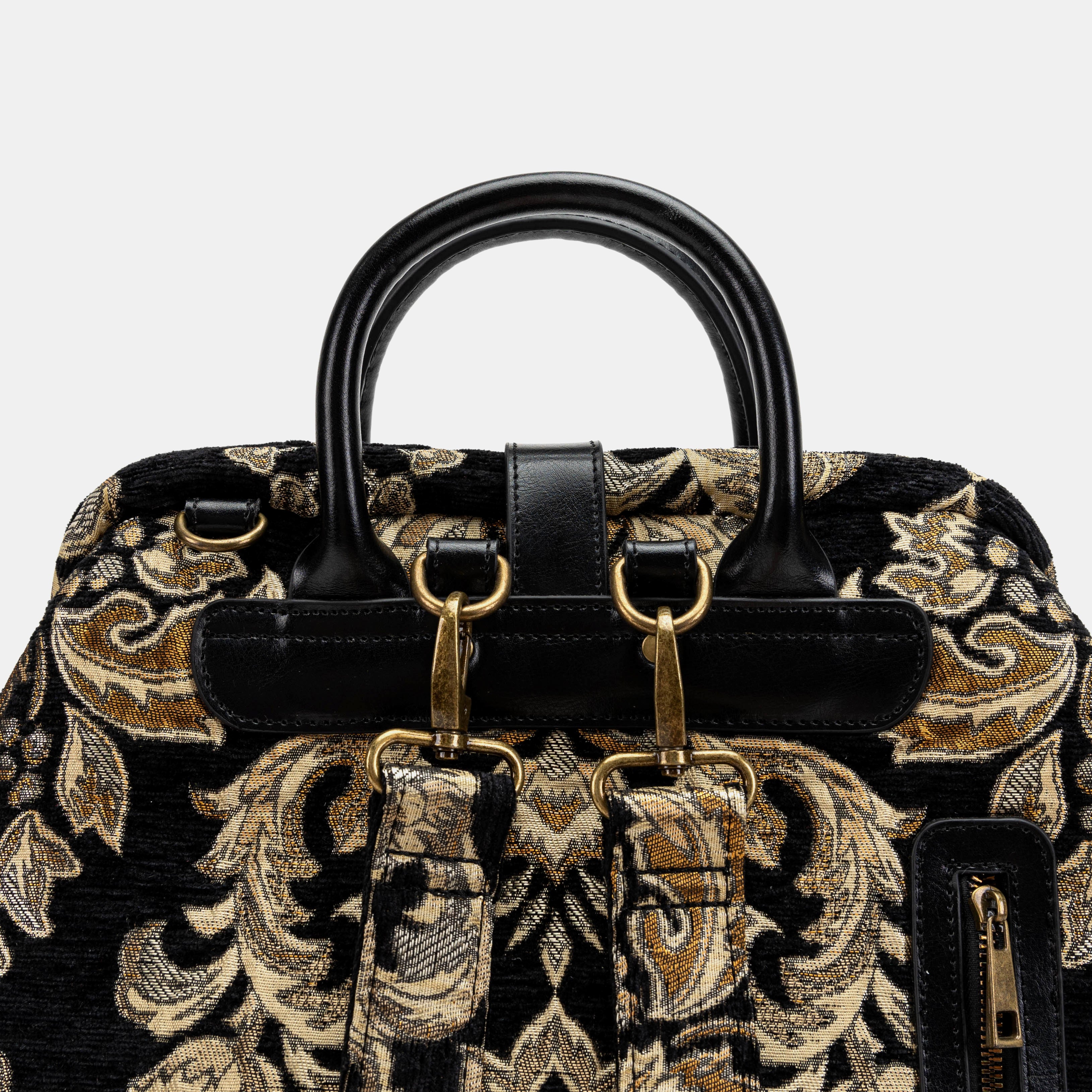 Victorian Blossom Black/Gold Carpet Laptop Backpack of America back clasp