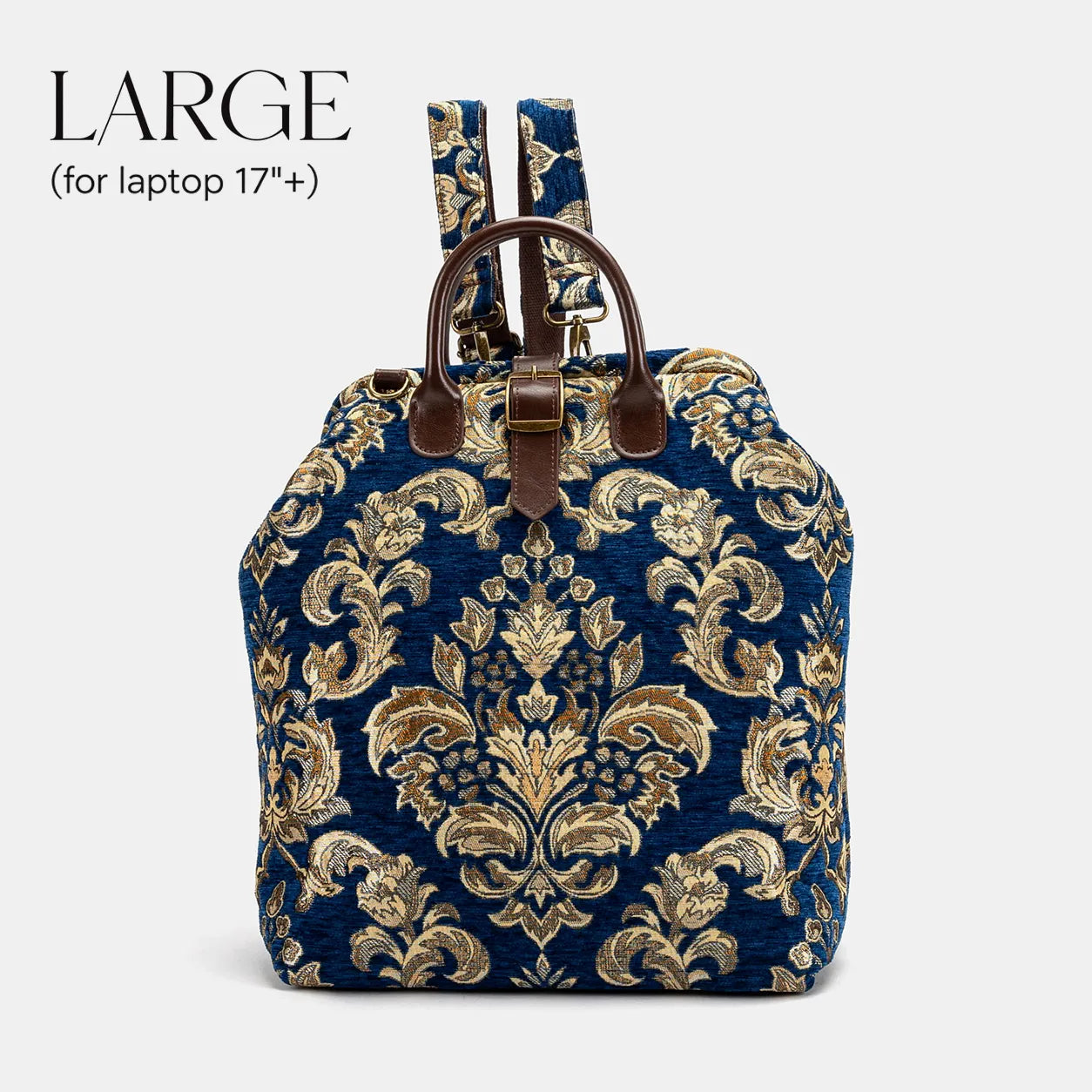 Victorian Blossom Blue/Gold Carpet Large Laptop Backpack of America main