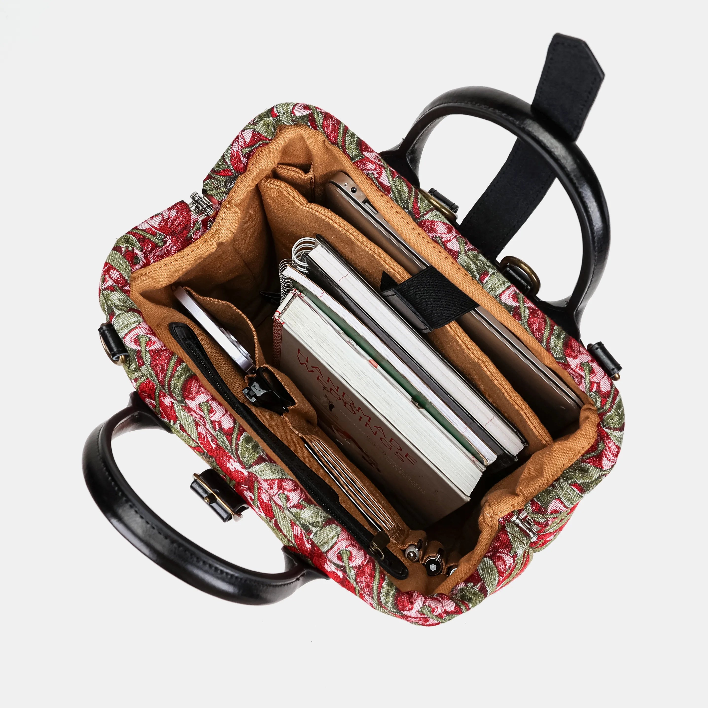 Cherry Cascade Carpet Laptop Backpack of America in use