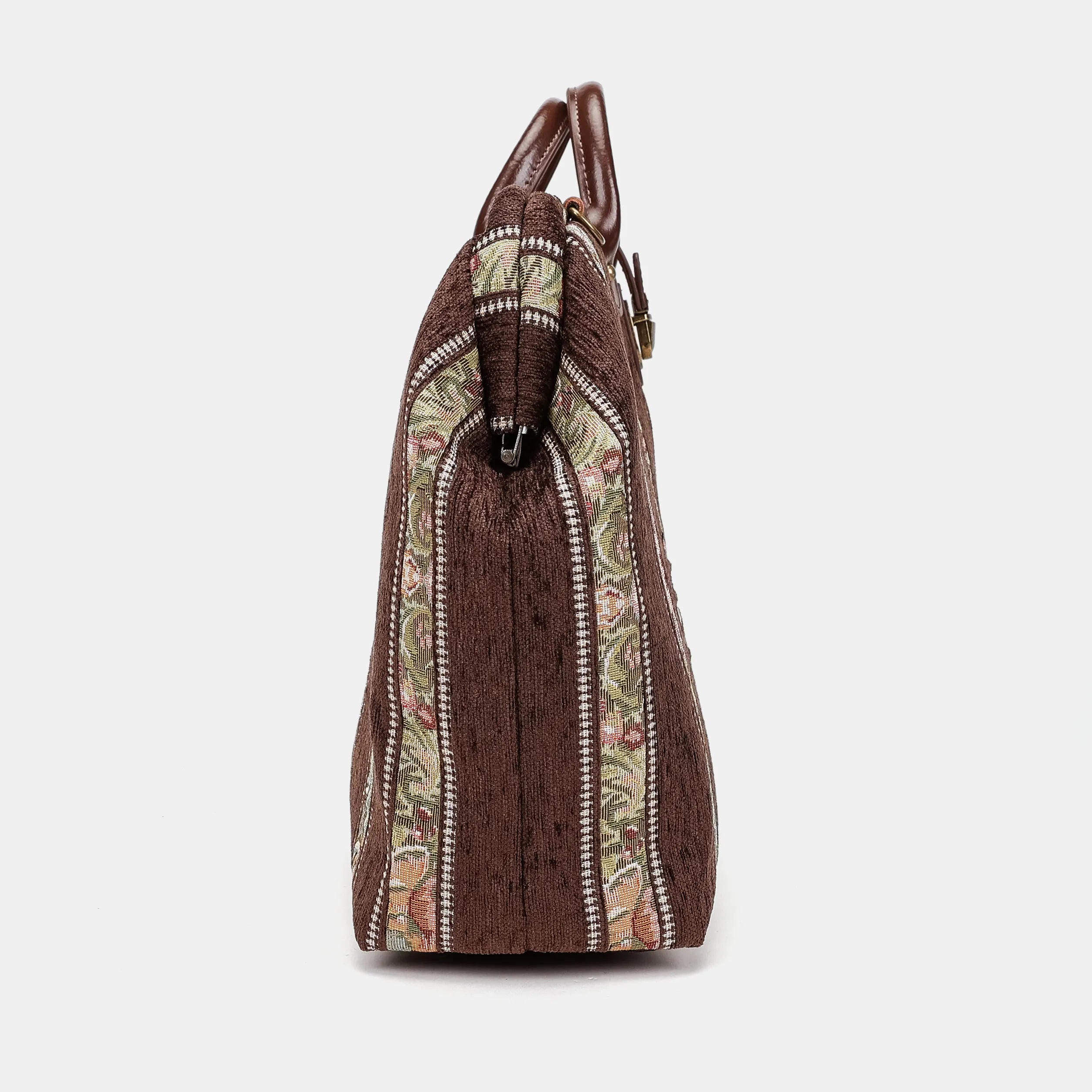 Floral Stripes Brown Laptop Work Bag Carpetbag of America side