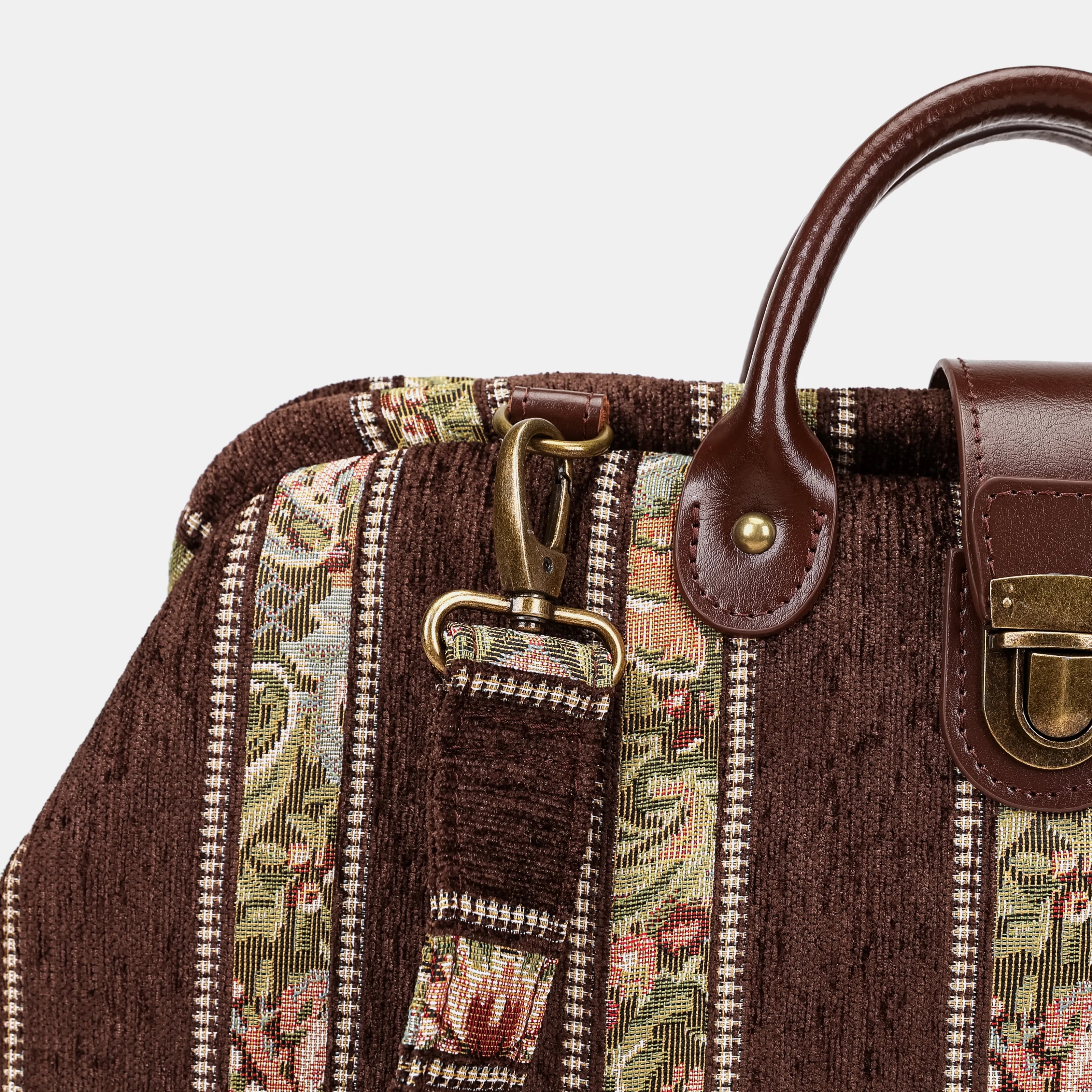 Floral Stripes Brown Laptop Work Bag Carpetbag of America details