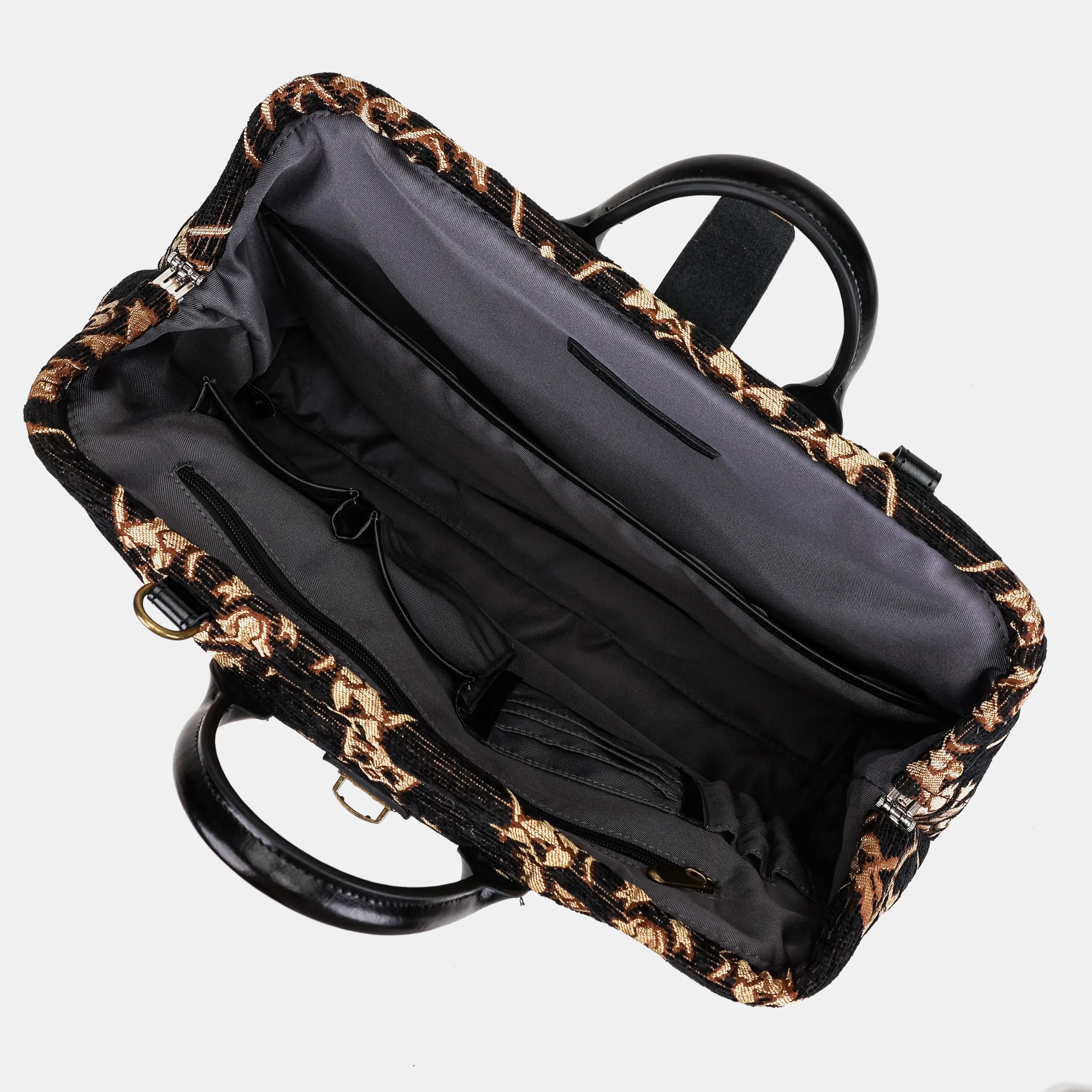 Carnaby Black Laptop Work Bag Carpetbag of America open