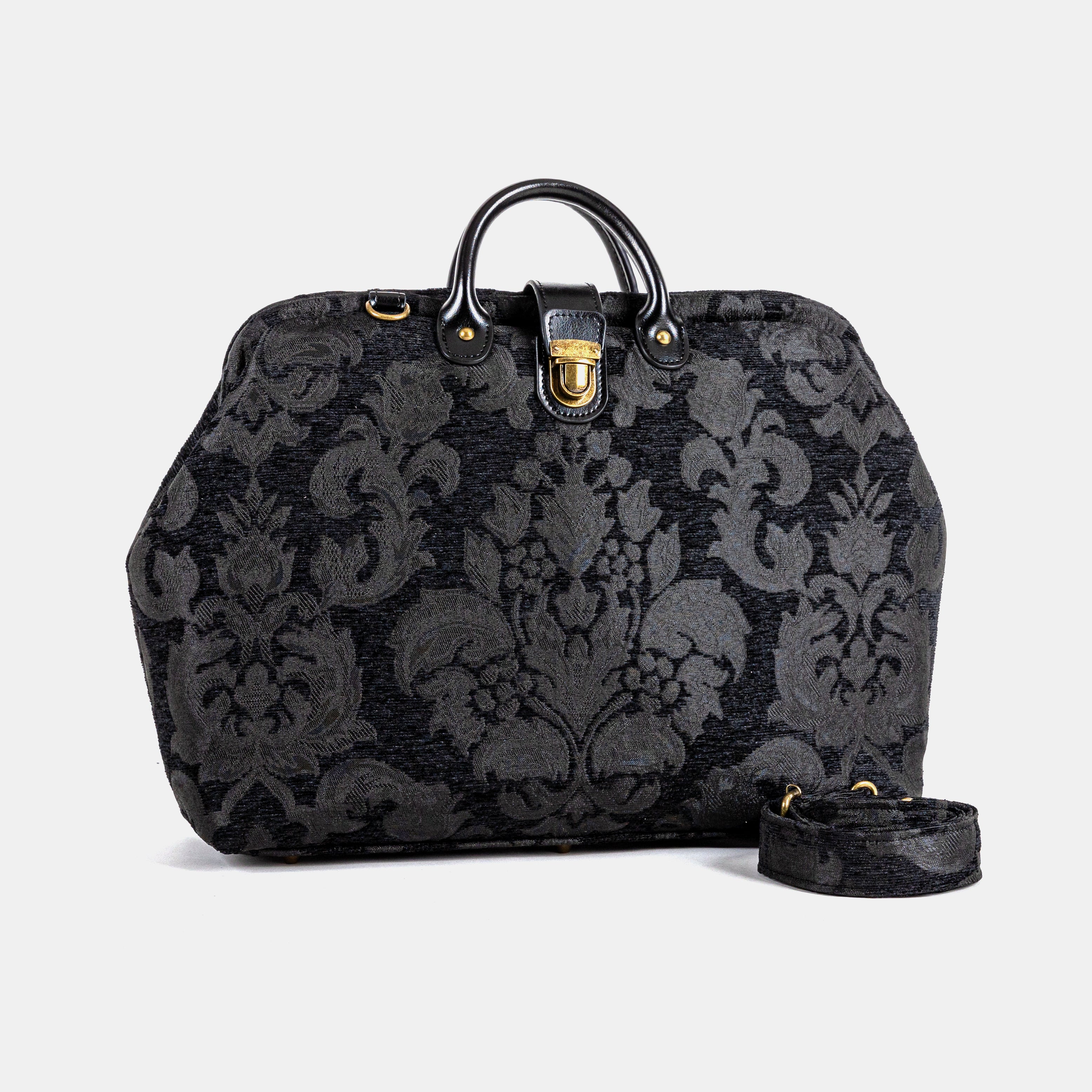 Victorian Blossom Black/Black Laptop Work Bag with shoulder strap