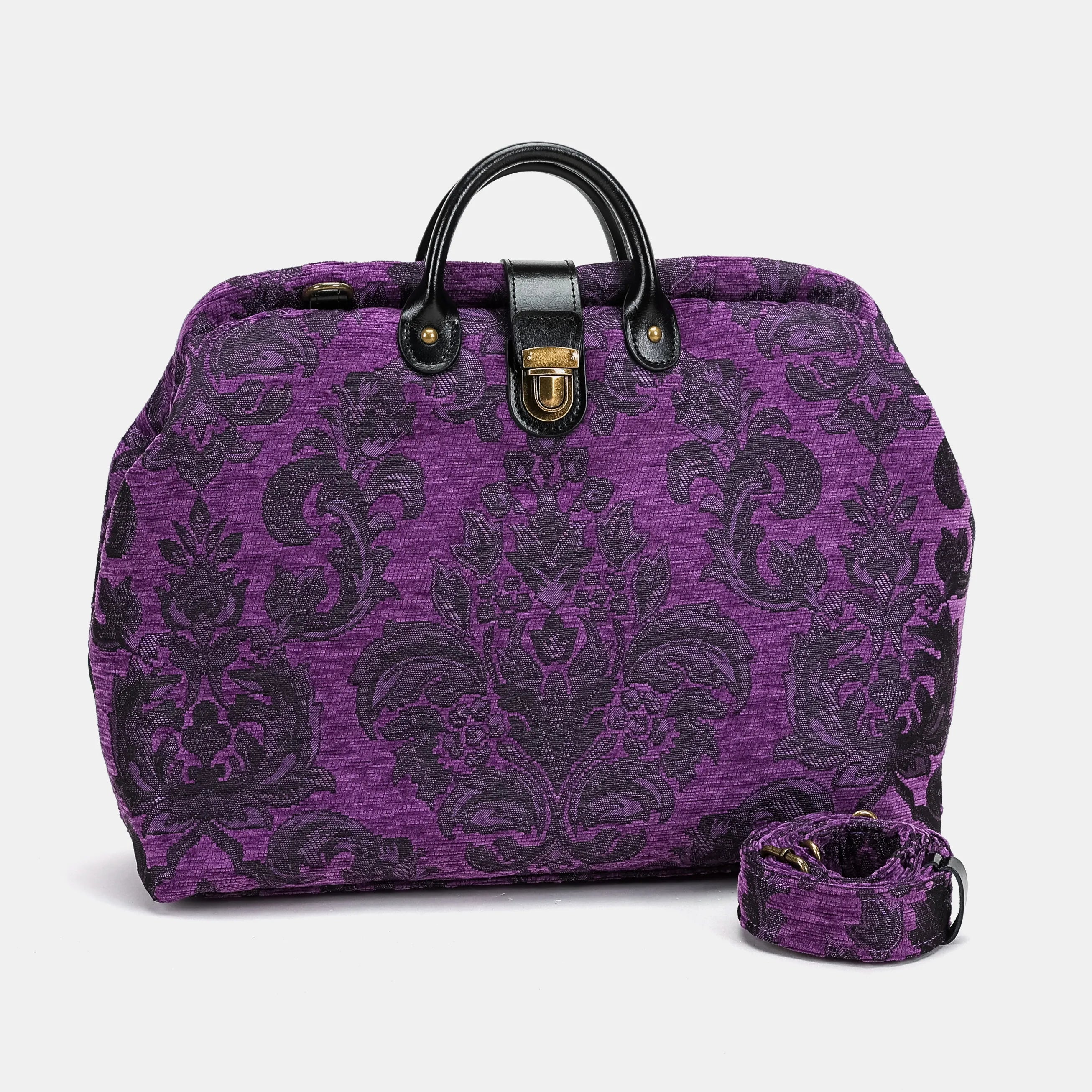 Victorian Blossom Purple Carpetbag of America with shoulder strap