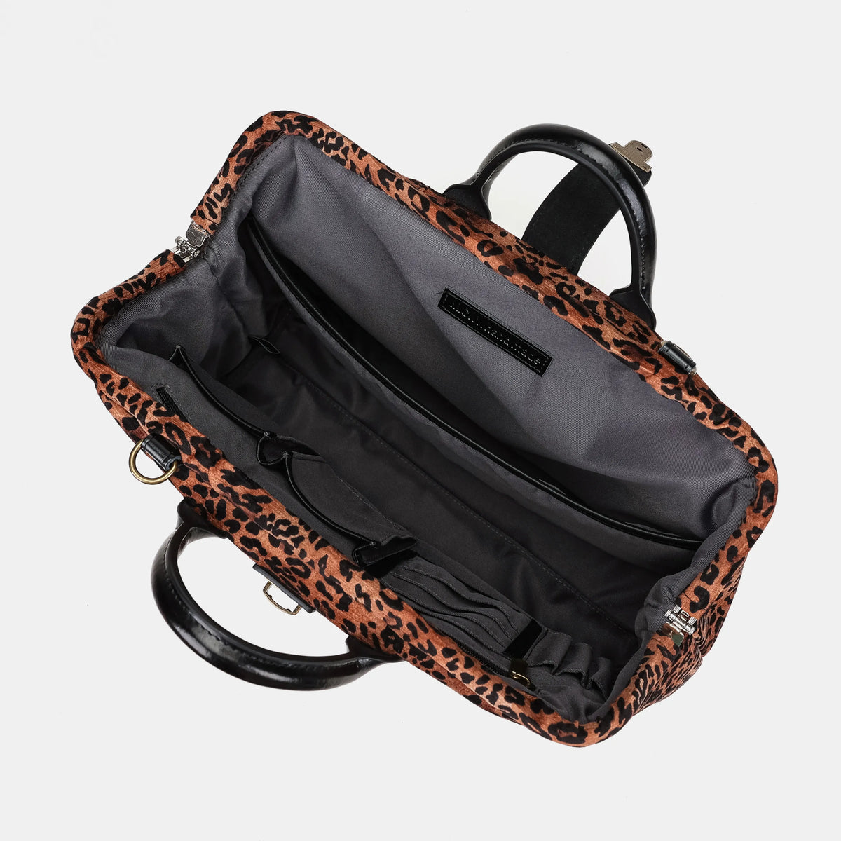 Leopard Classic Laptop Work Bag Carpetbag of America inside