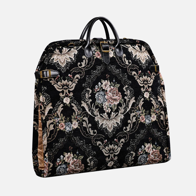 Floral Black Leather Black Carpet Garment Bag carpet bag MCW Handmade