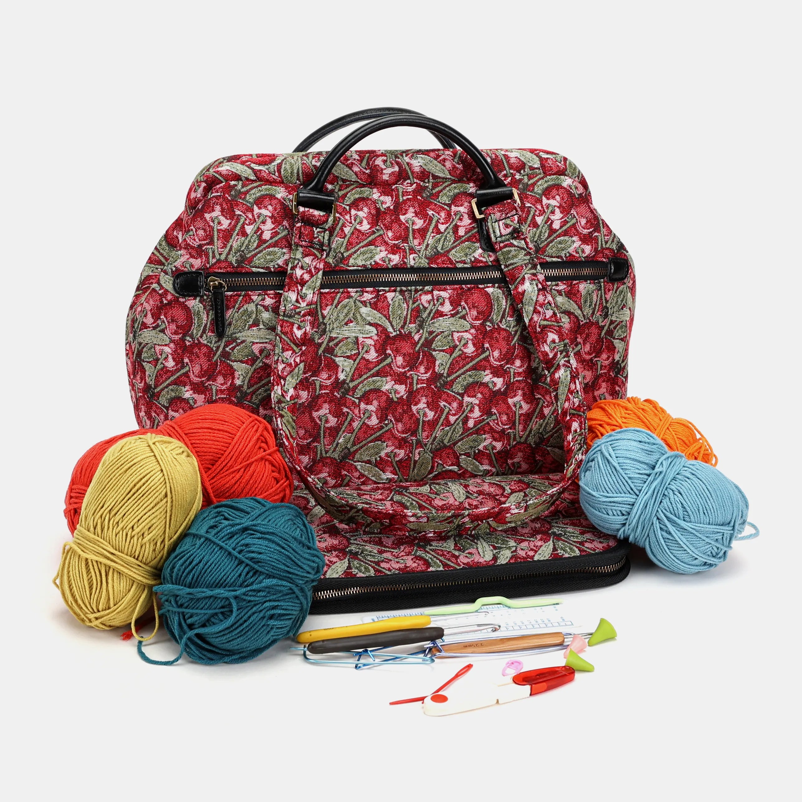 Cherry Cascade Knitting Project Bag MCW Handmade-3
