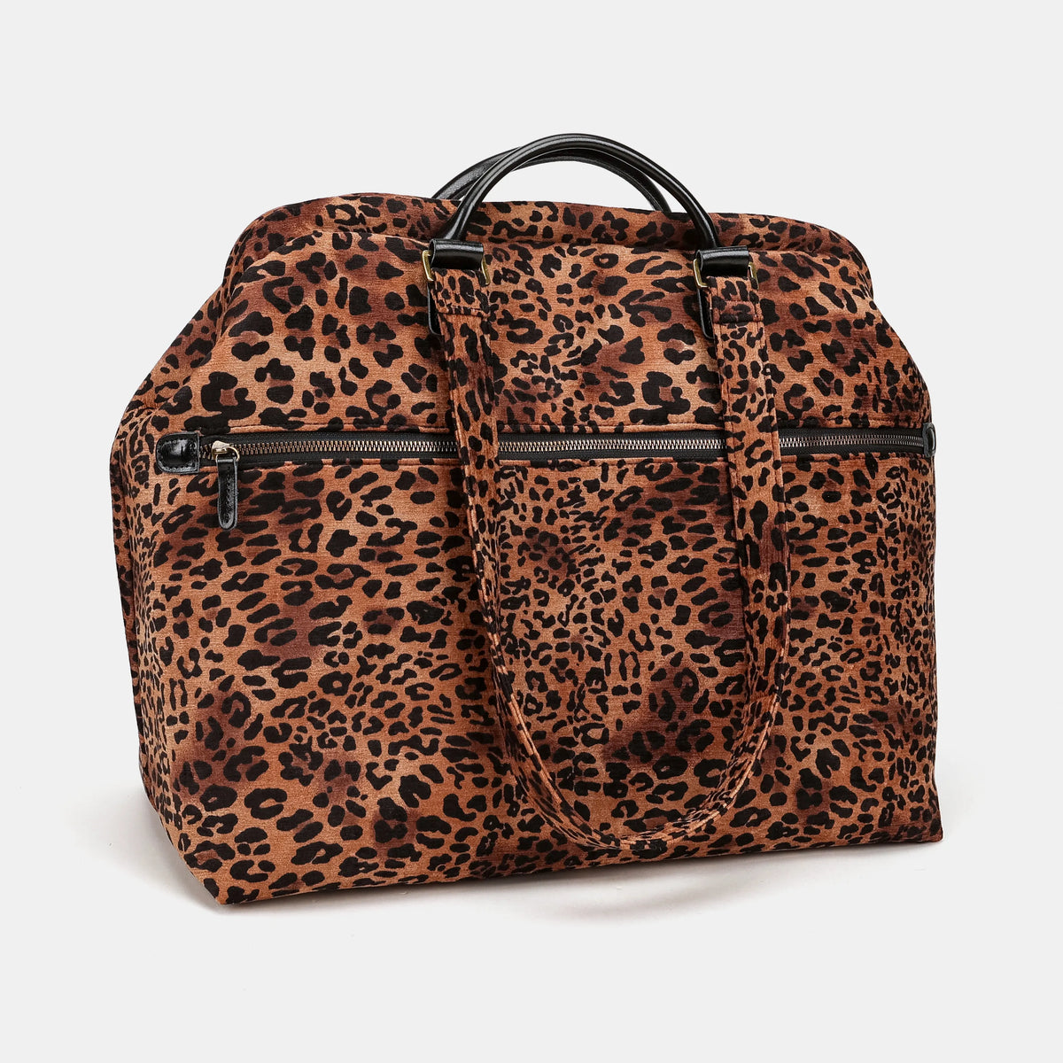 Leopard Classic Knitting Project Bag Carpetbag of America back zipper pocket