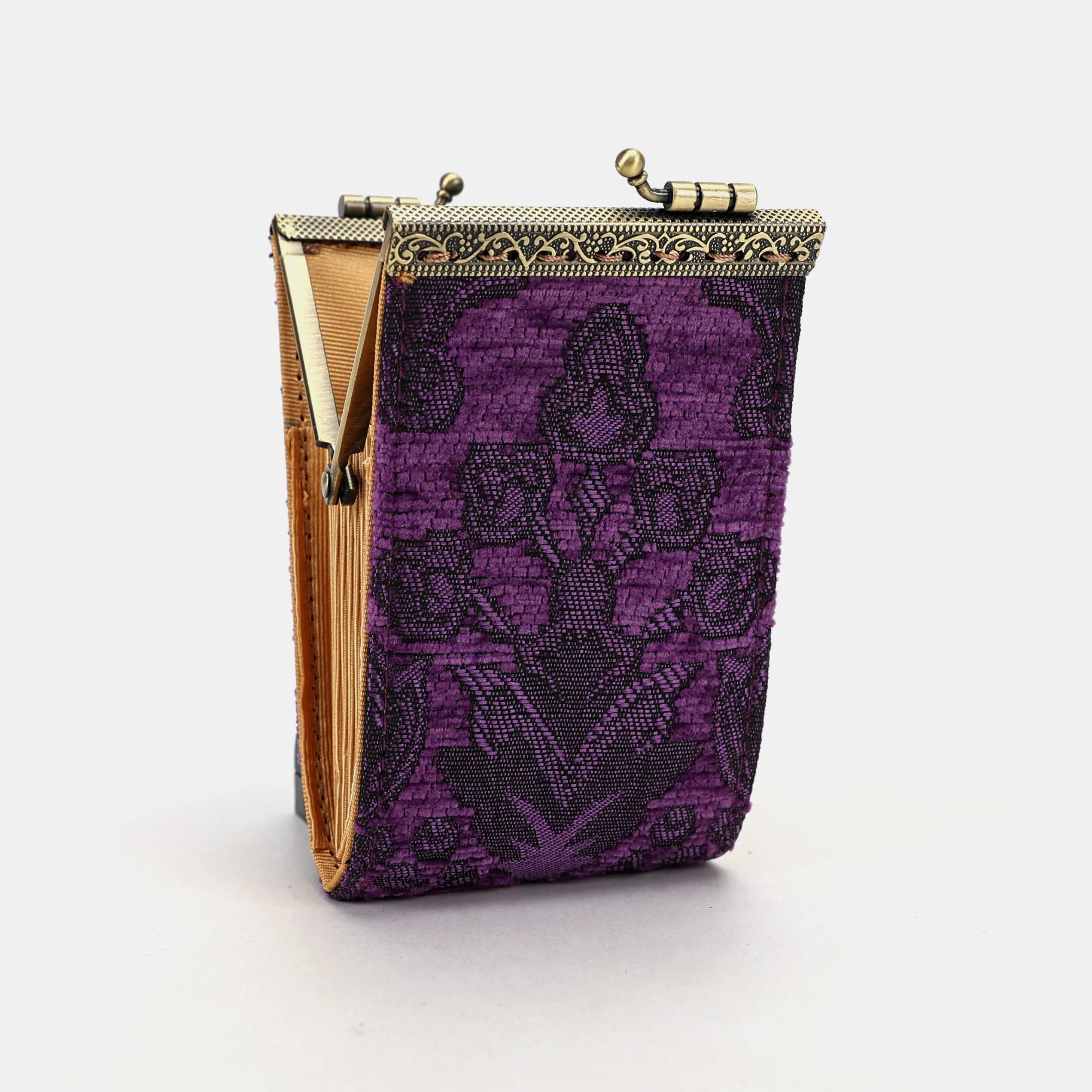 11 slots Victorian Blossom Purple Card Wallet Carpetbag opening