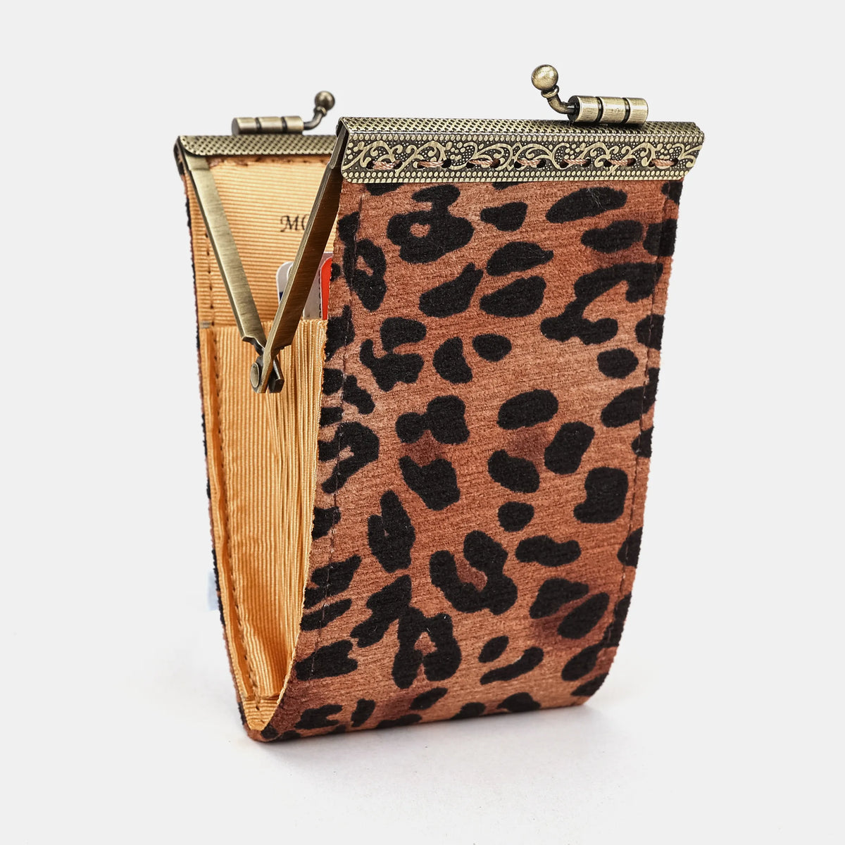 Leopard Classic Card Wallet Carpetbag of America 11 slots front side