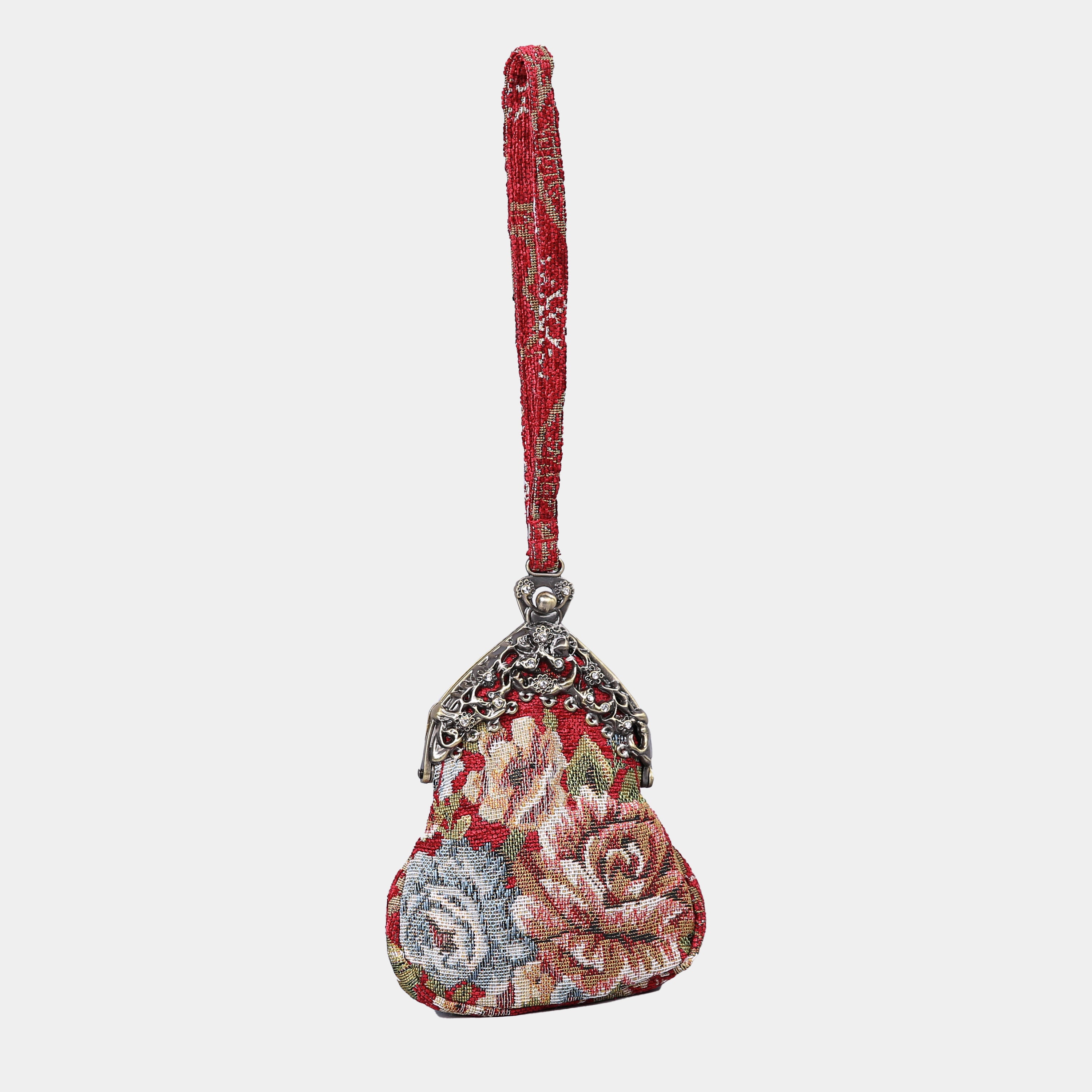 Queen Floral Red Chatelaine Purse Wristlet Bag carpet bag MCW Handmade-1
