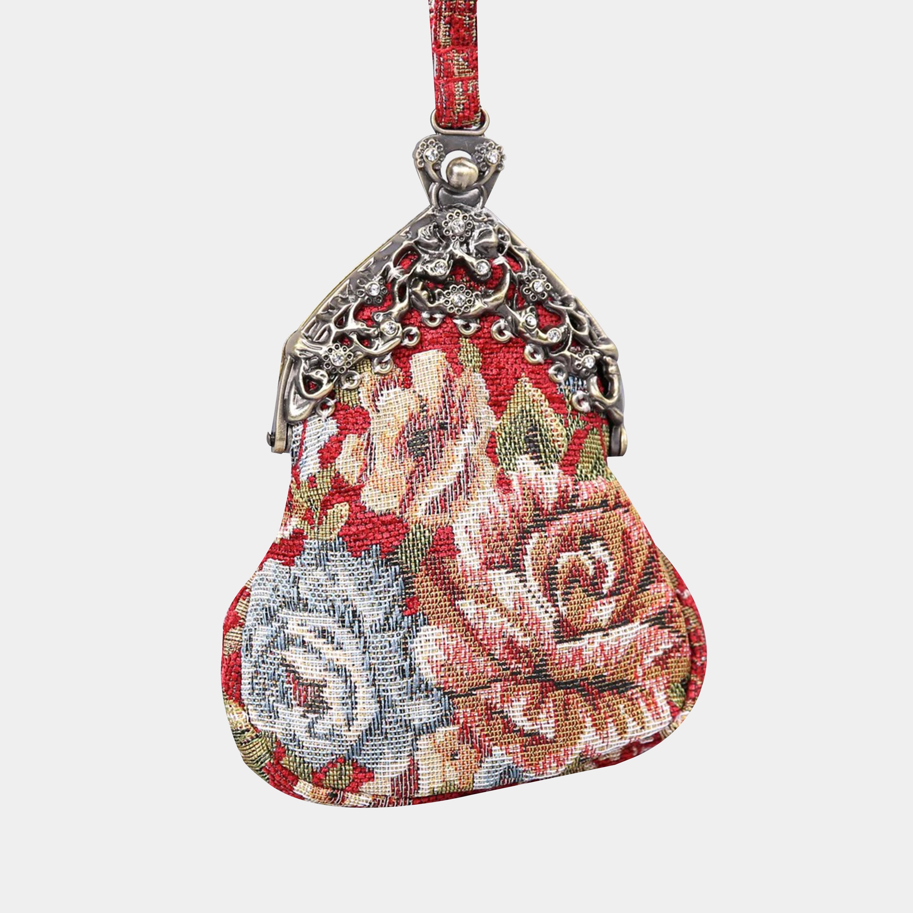 Queen Floral Red Chatelaine Purse Wristlet Bag carpet bag MCW Handmade