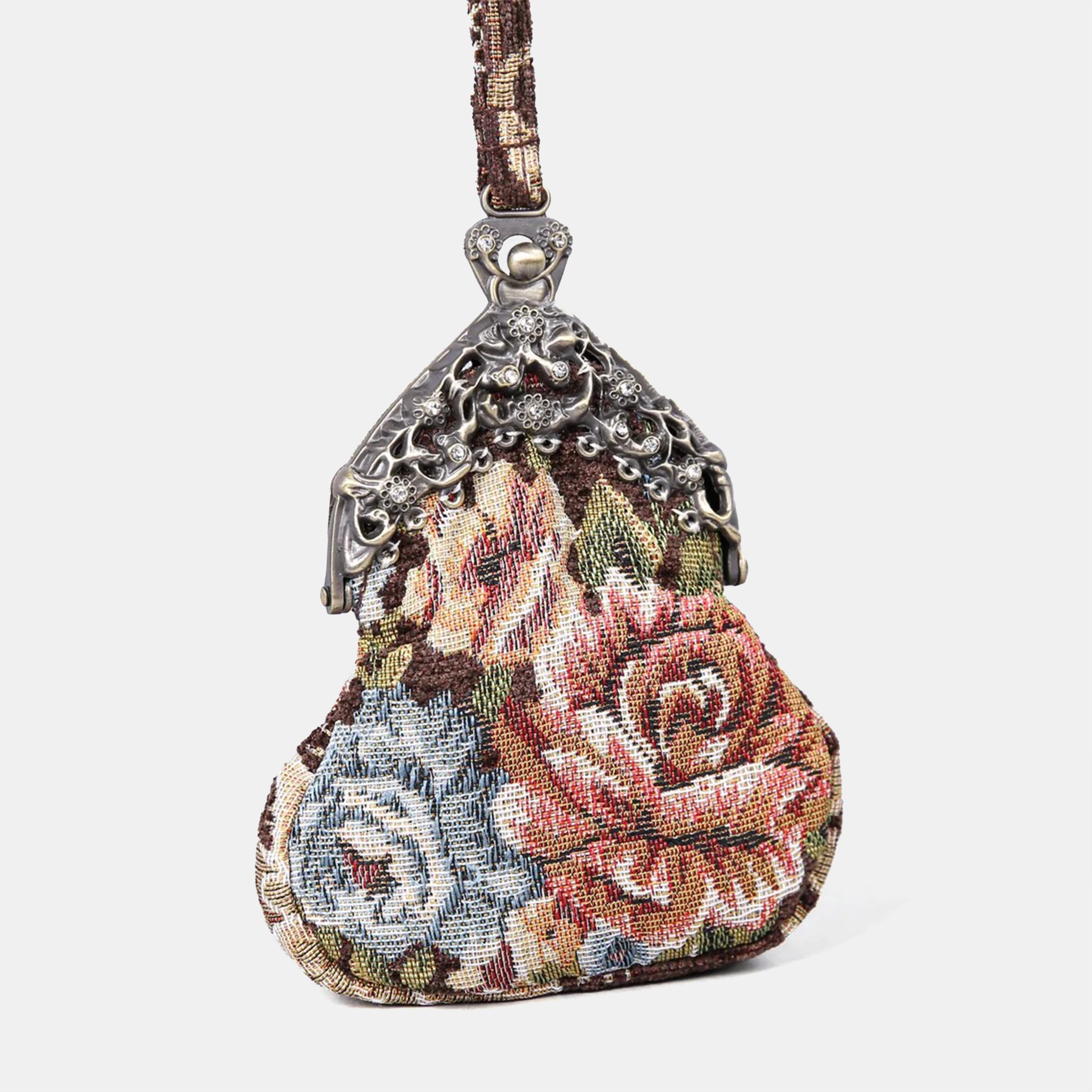 Floral Brown Chatelaine Purse Wristlet Bag carpet bag MCW Handmade