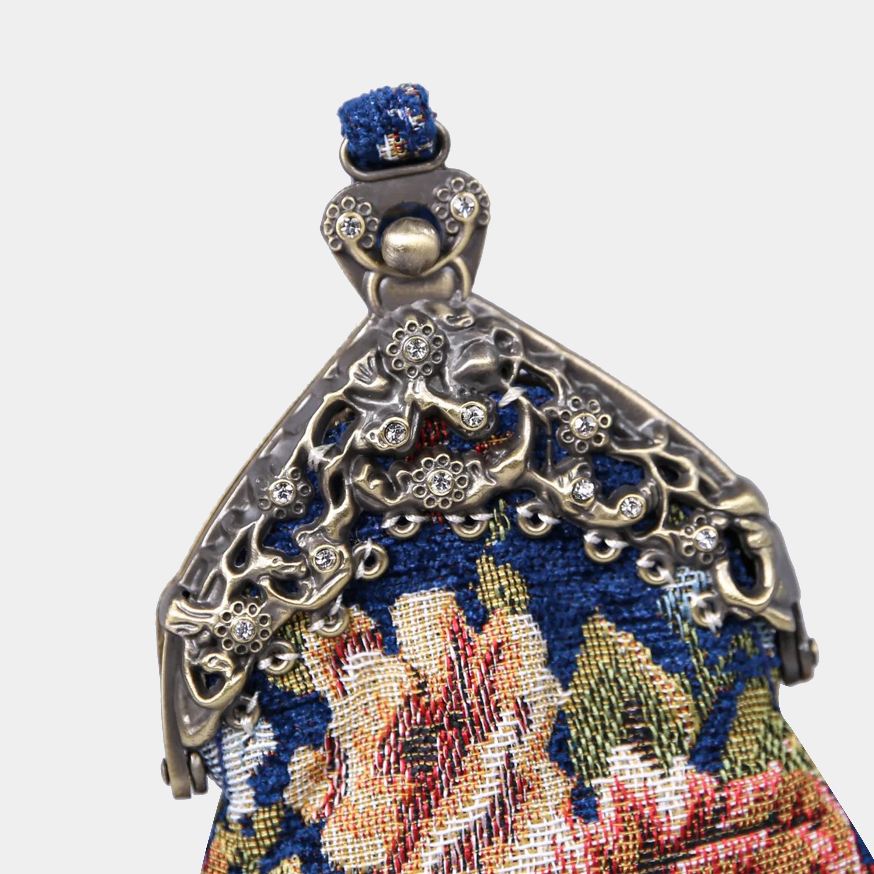 Floral Blue Chatelaine Purse Wristlet Bag carpet bag MCW Handmade-3