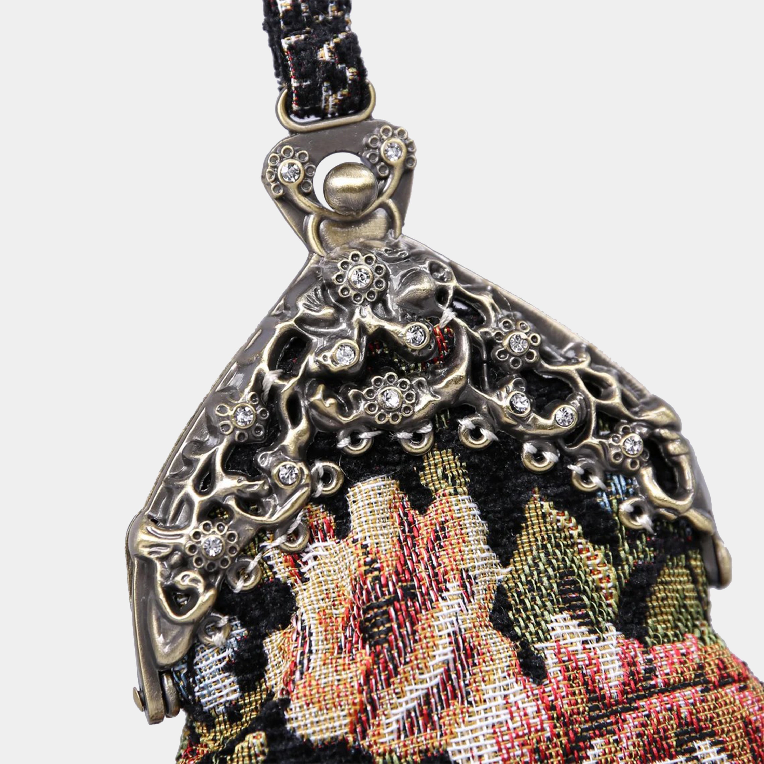 Floral Black Chatelaine Purse Wristlet Bag carpet bag MCW Handmade-3