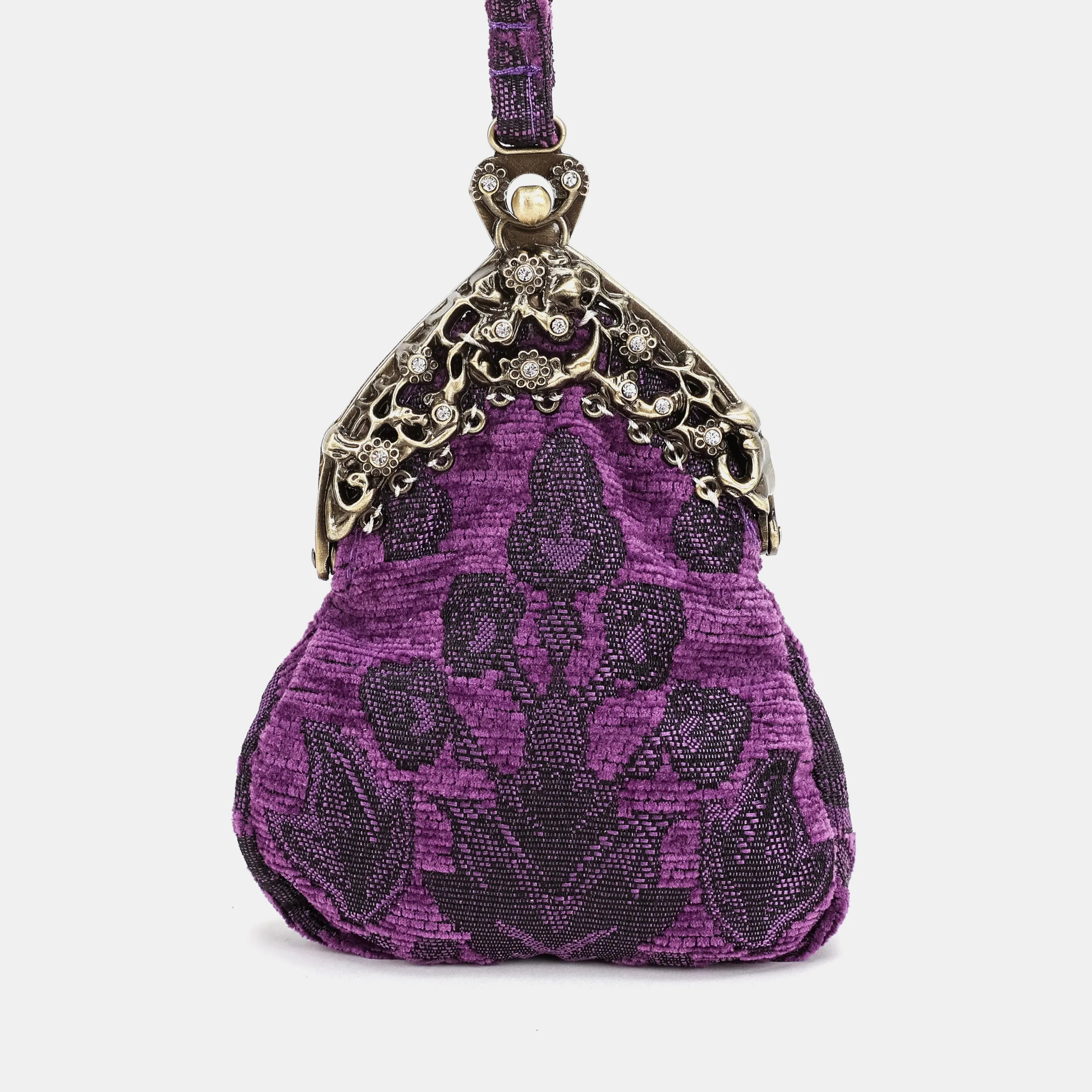 Victorian Blossom Purple Chatelaine Purse Wristlet Bag Carpetbag of America-main