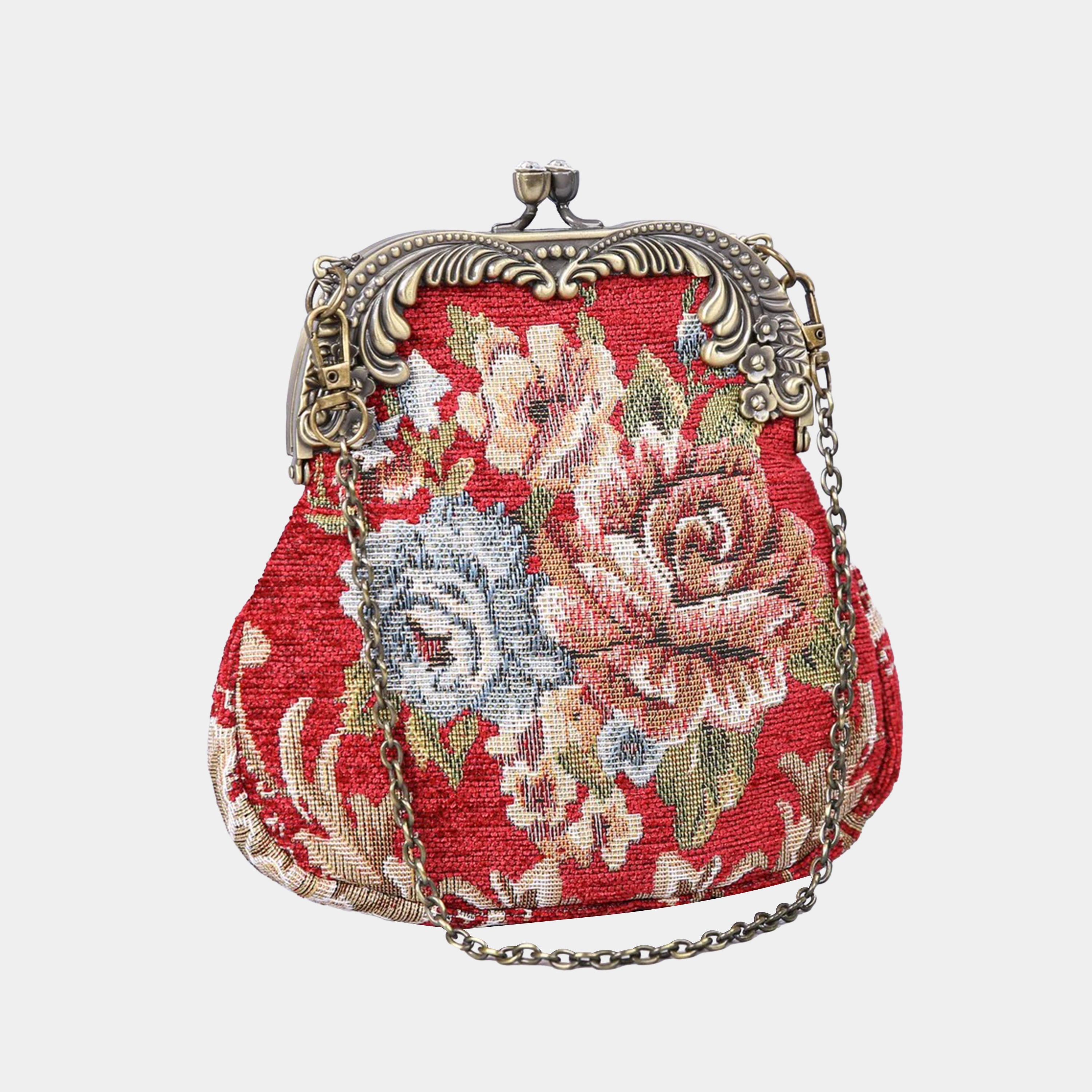 Floral Red Chatelaine Purse Medium carpet bag MCW Handmade
