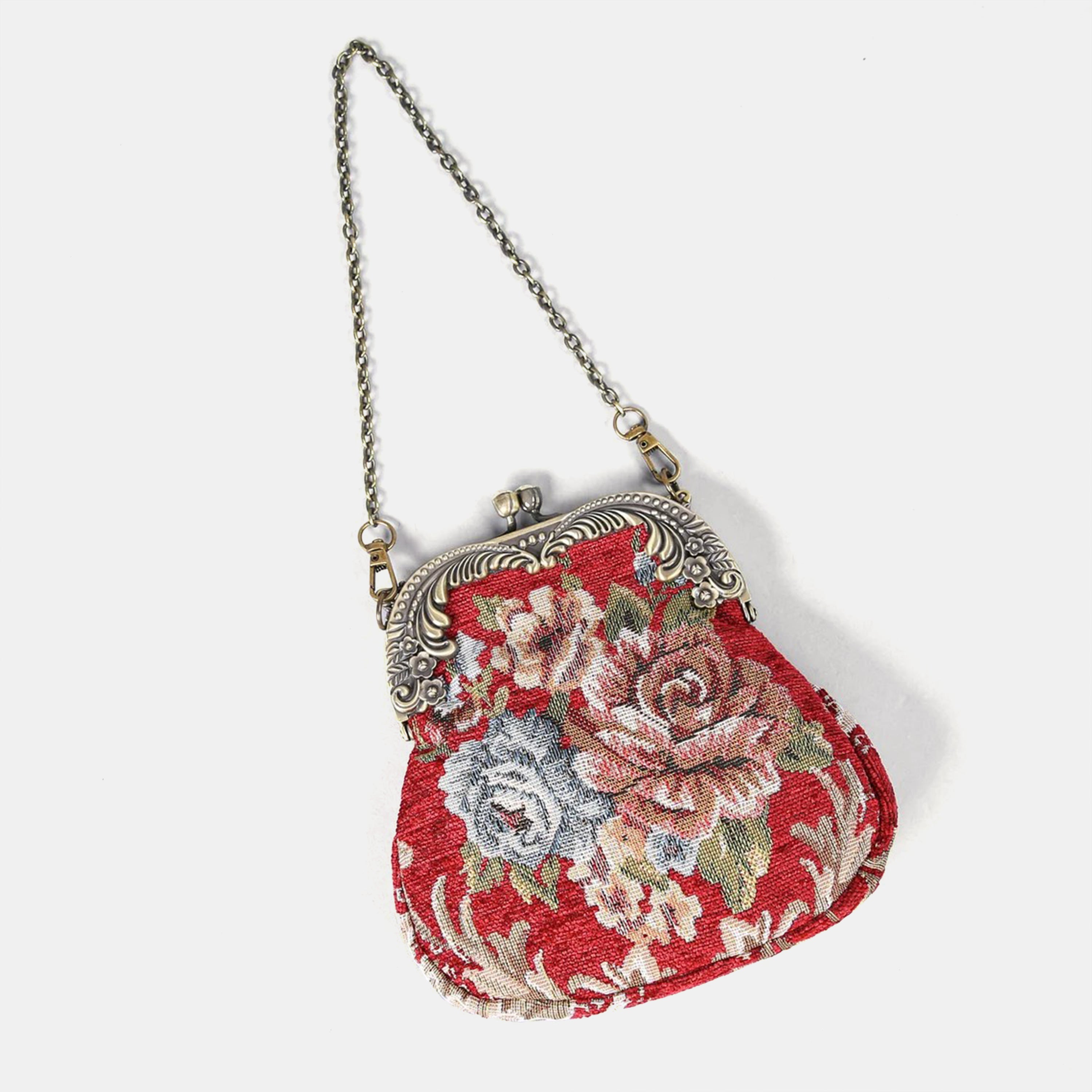 Floral Red Chatelaine Purse Medium carpet bag MCW Handmade-1