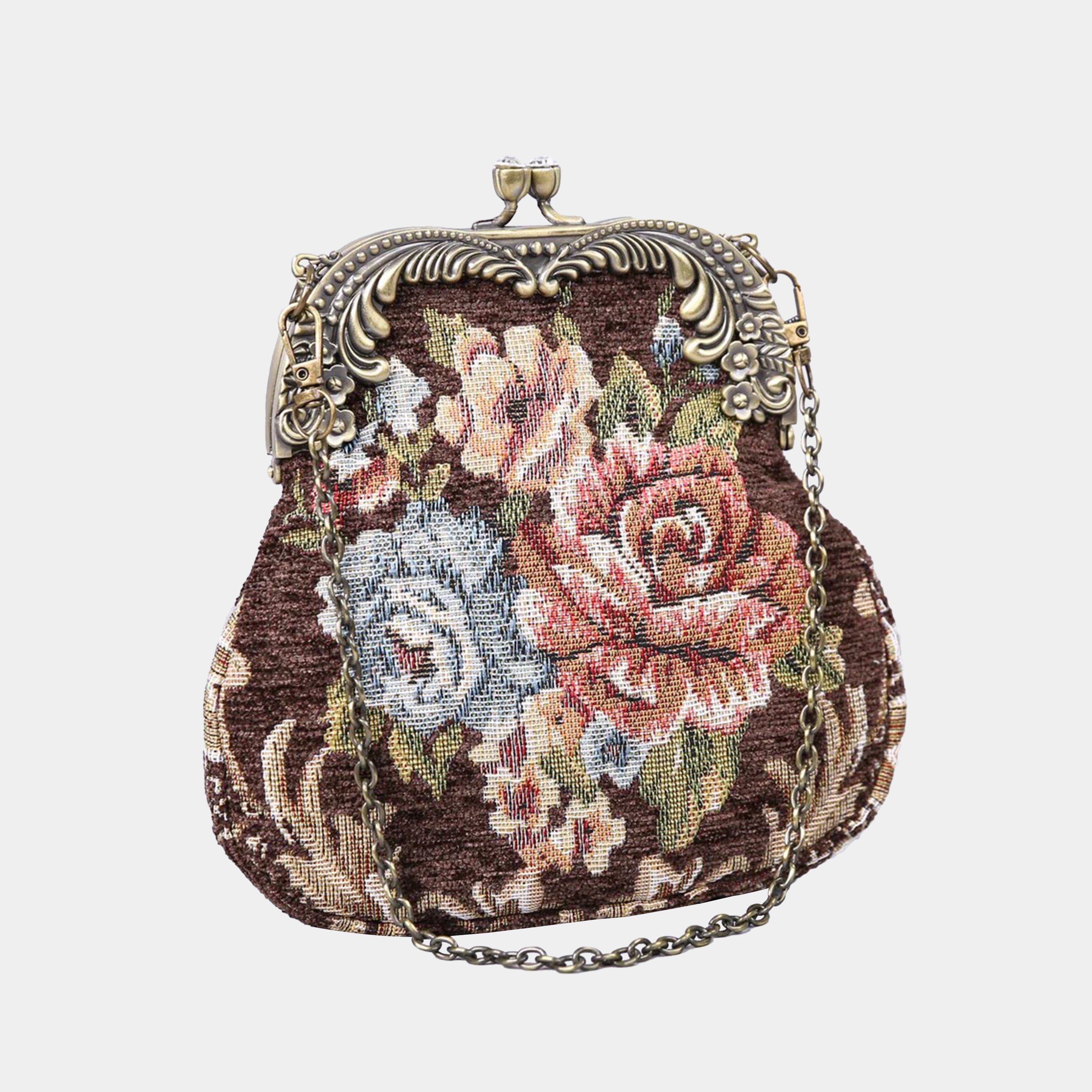 Floral Brown Chatelaine Purse Medium carpet bag MCW Handmade