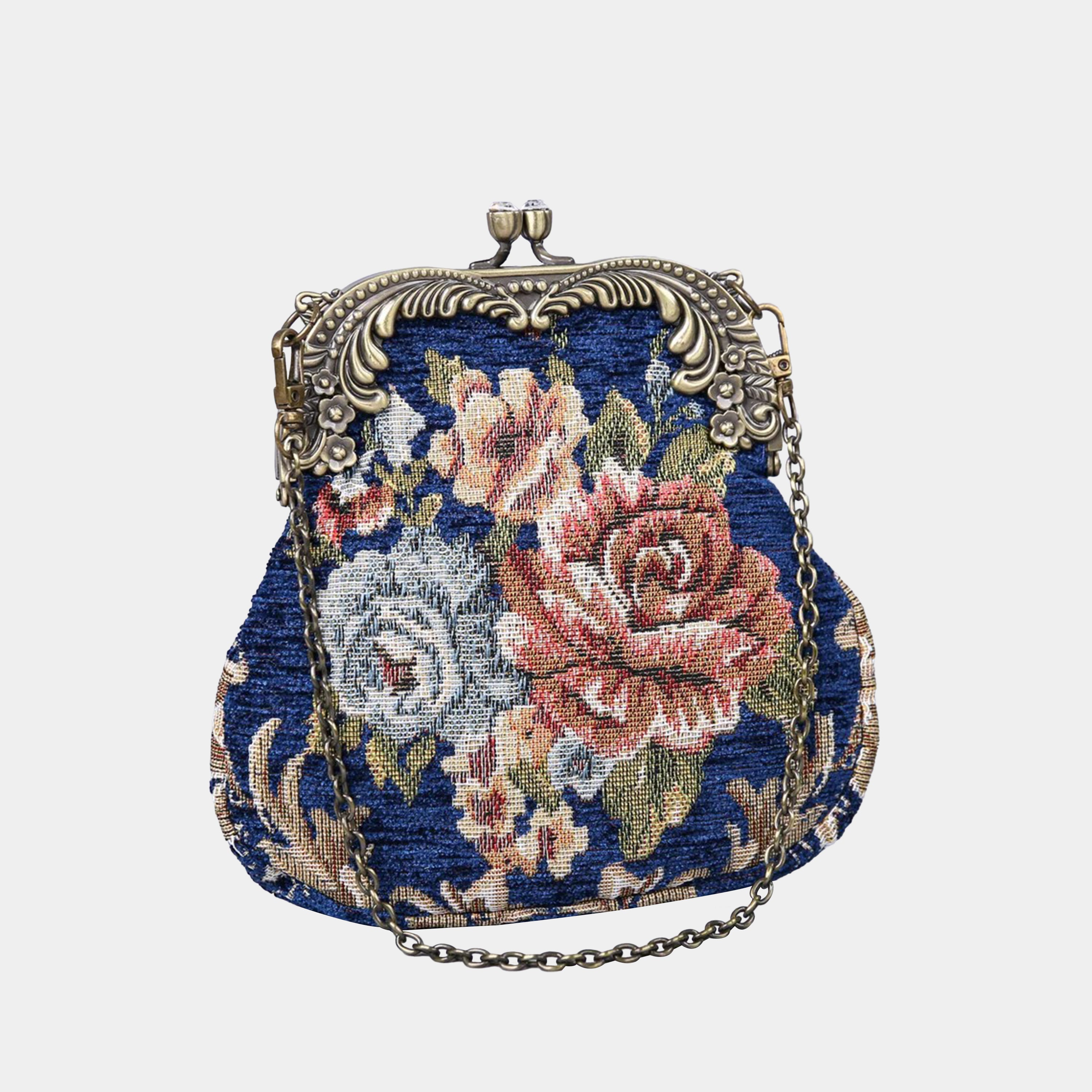 Floral Blue Chatelaine Purse Medium carpet bag MCW Handmade