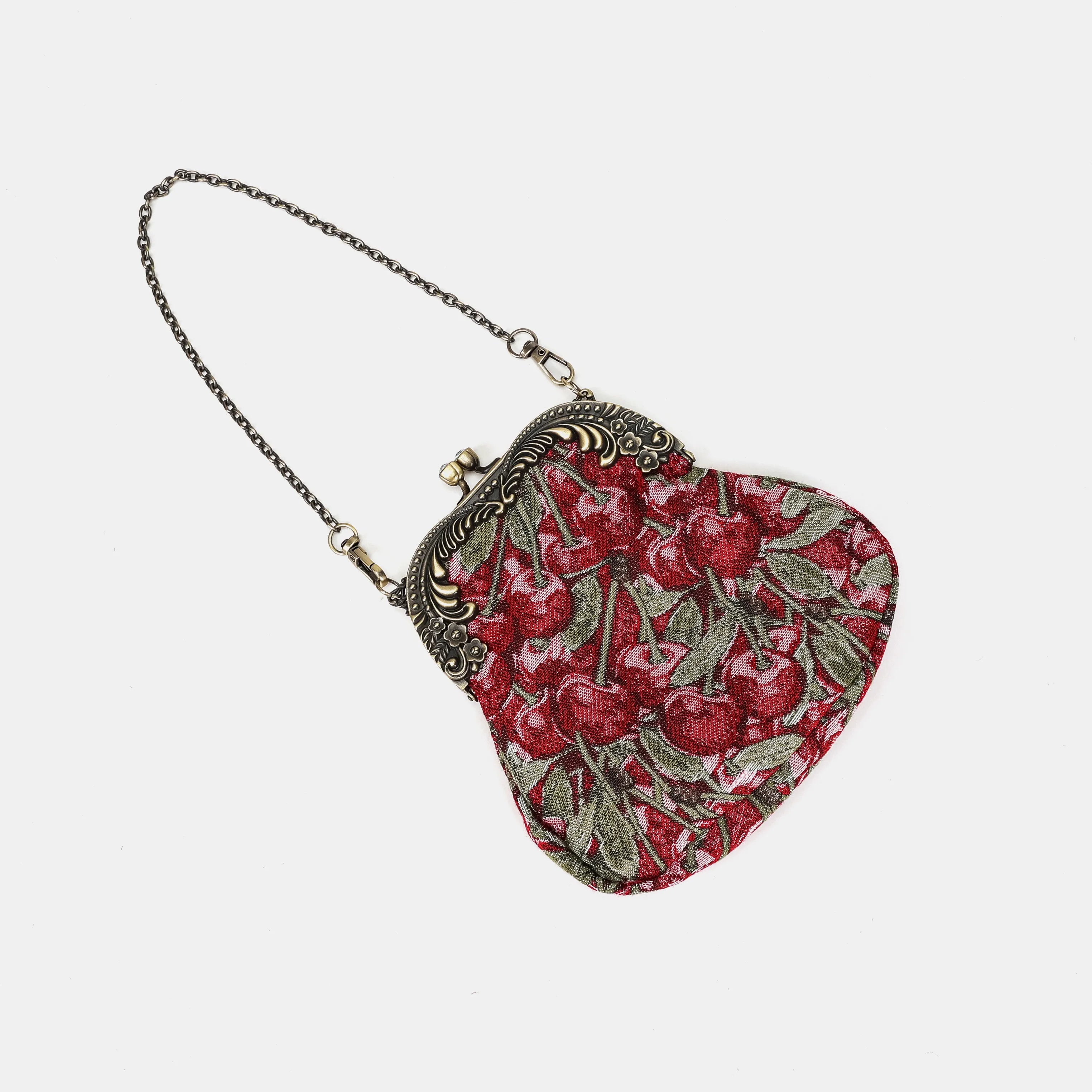 Cherry Cascade Chatelaine Purse Medium Carpetbag of America lay flat