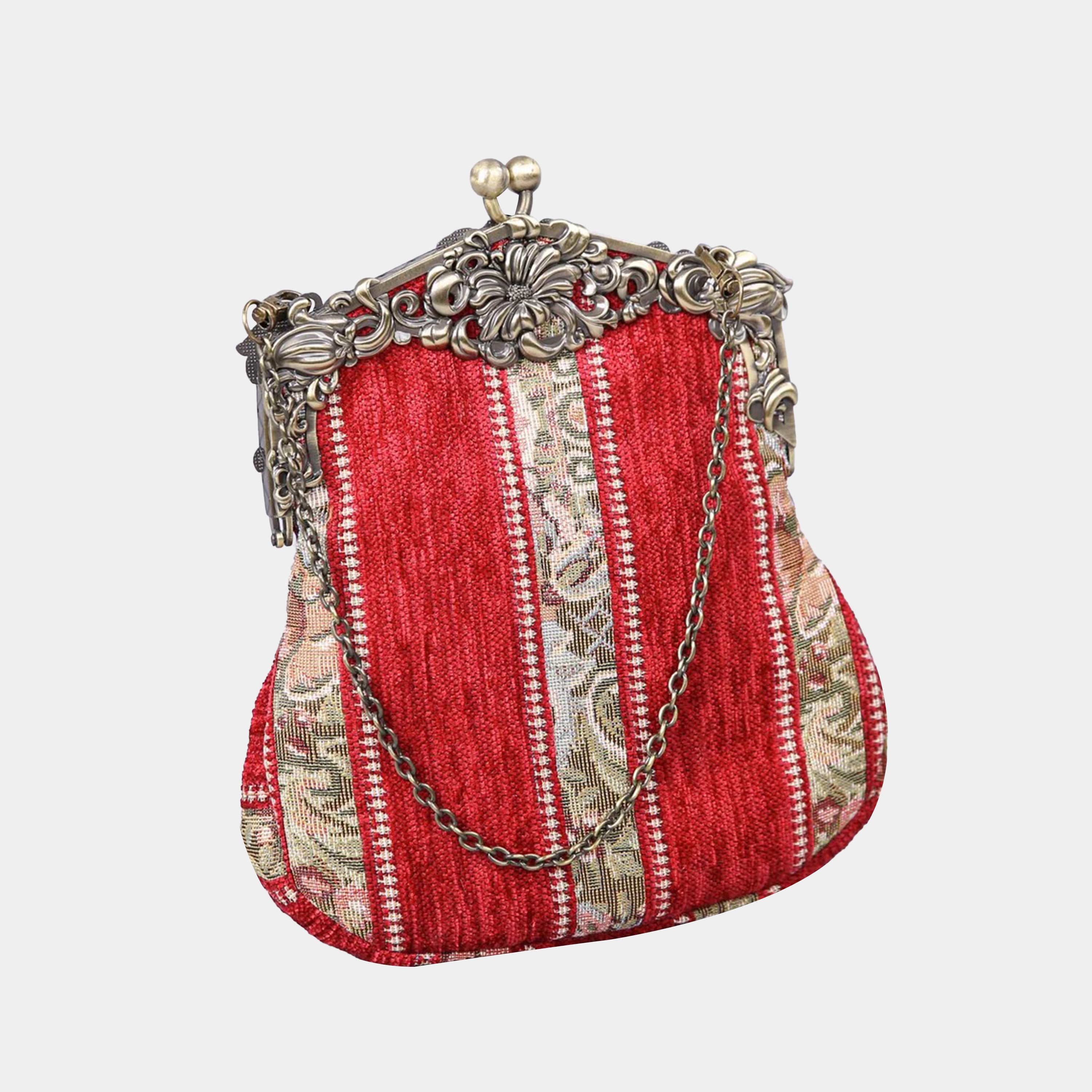 Floral Stripes Red Chatelaine Purse Large carpet bag MCW Handmade