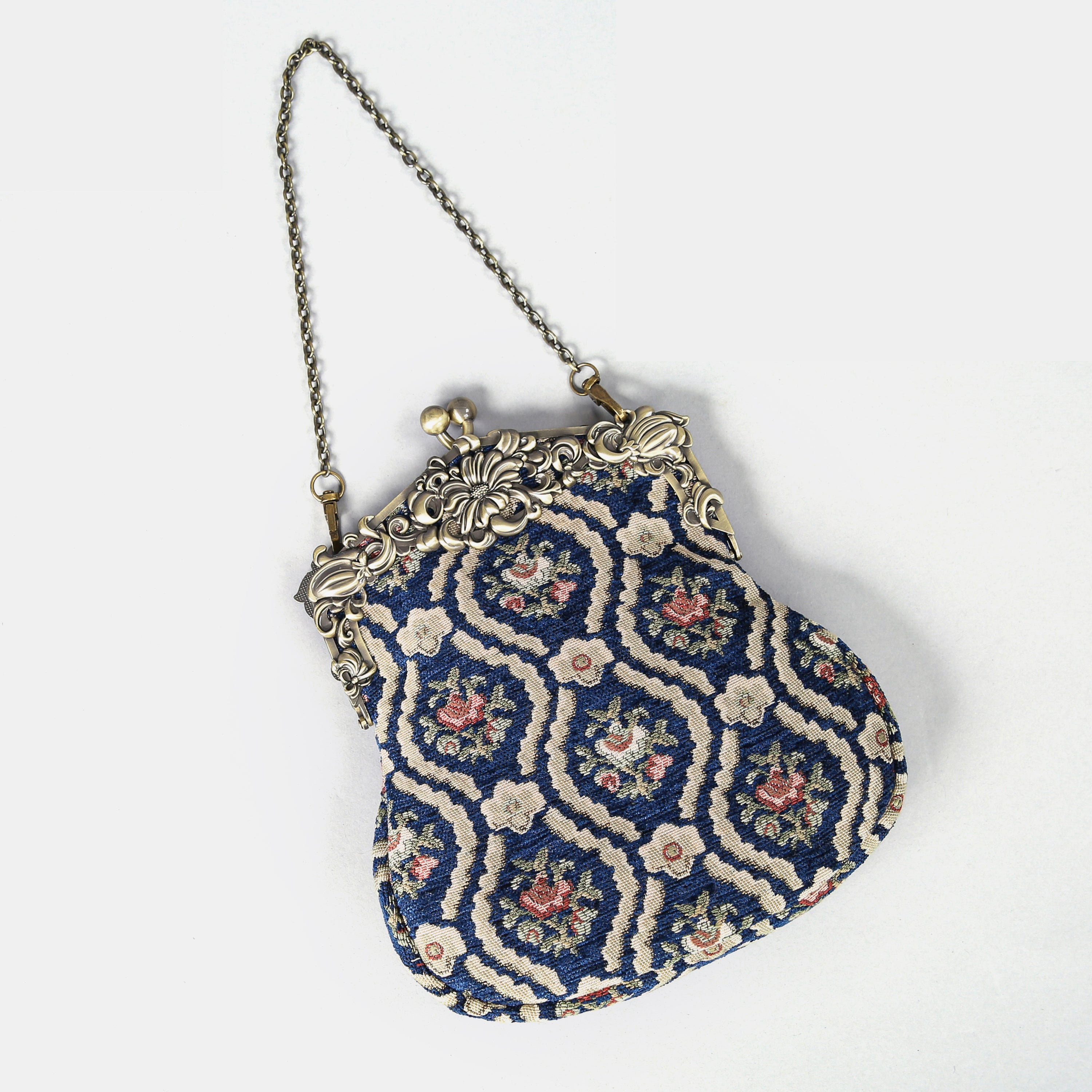 Traditional Blue Chatelaine Purse Large carpet bag MCW Handmade-1