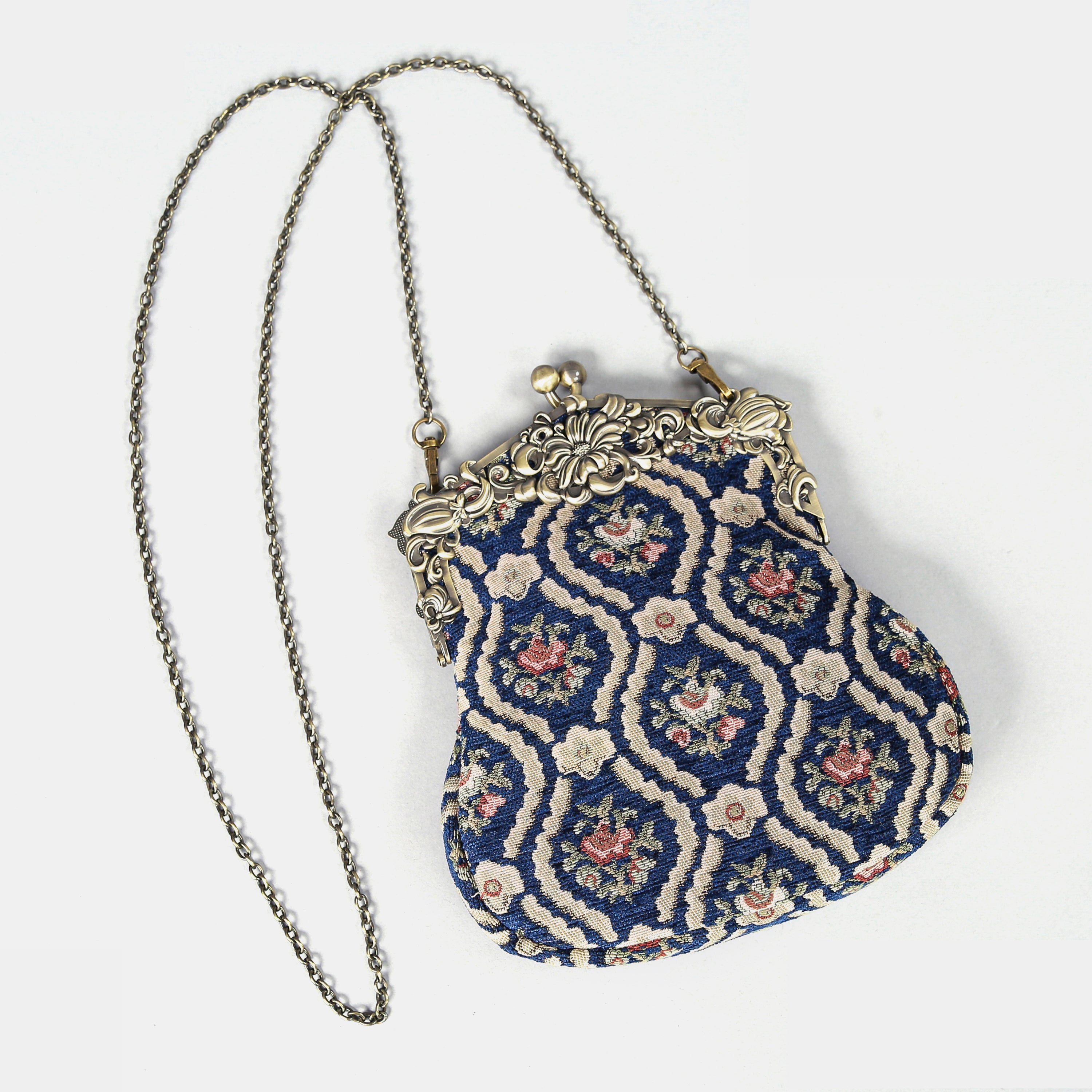 Traditional Blue Chatelaine Purse Large carpet bag MCW Handmade-2