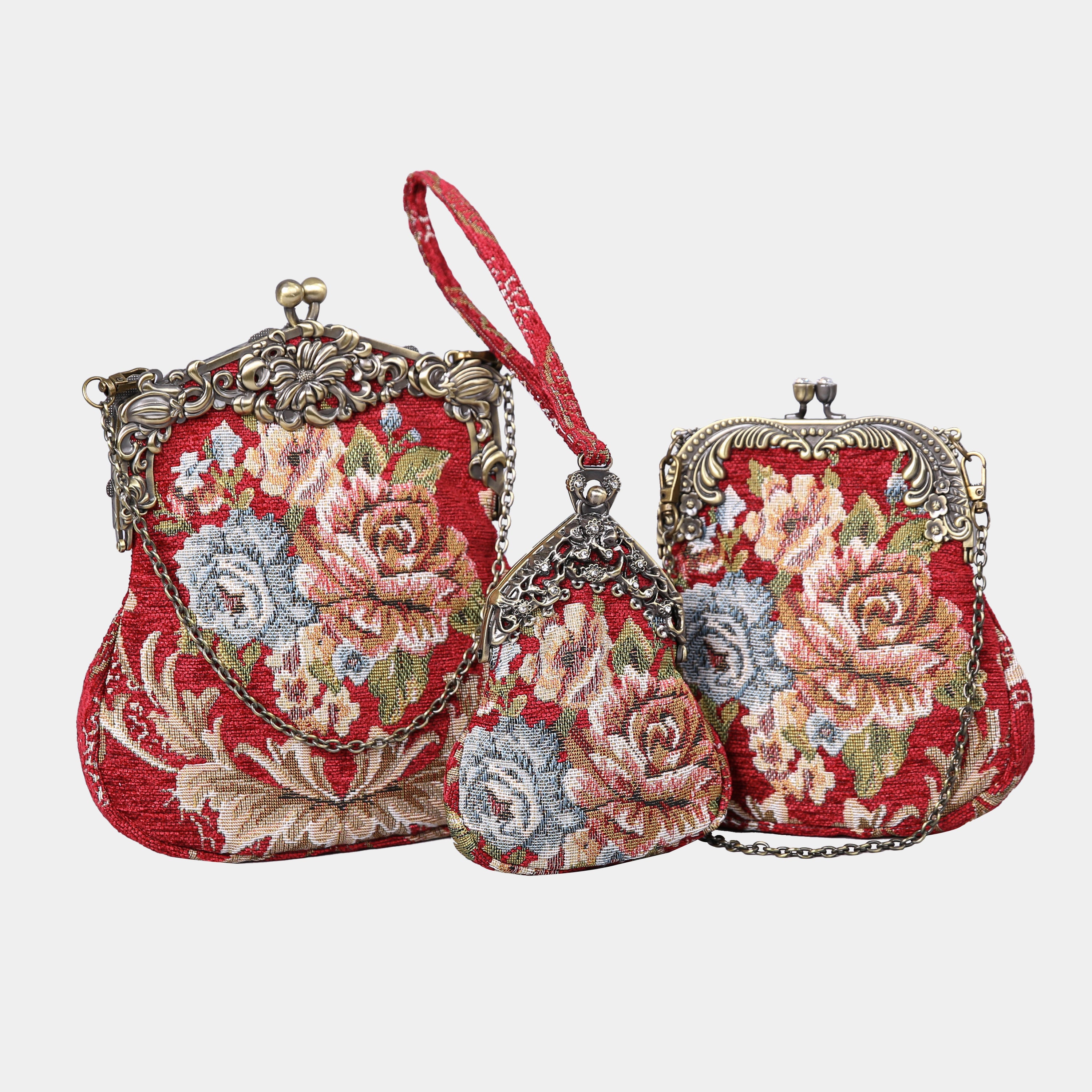 Floral Red Chatelaine Purse Large carpet bag MCW Handmade-6