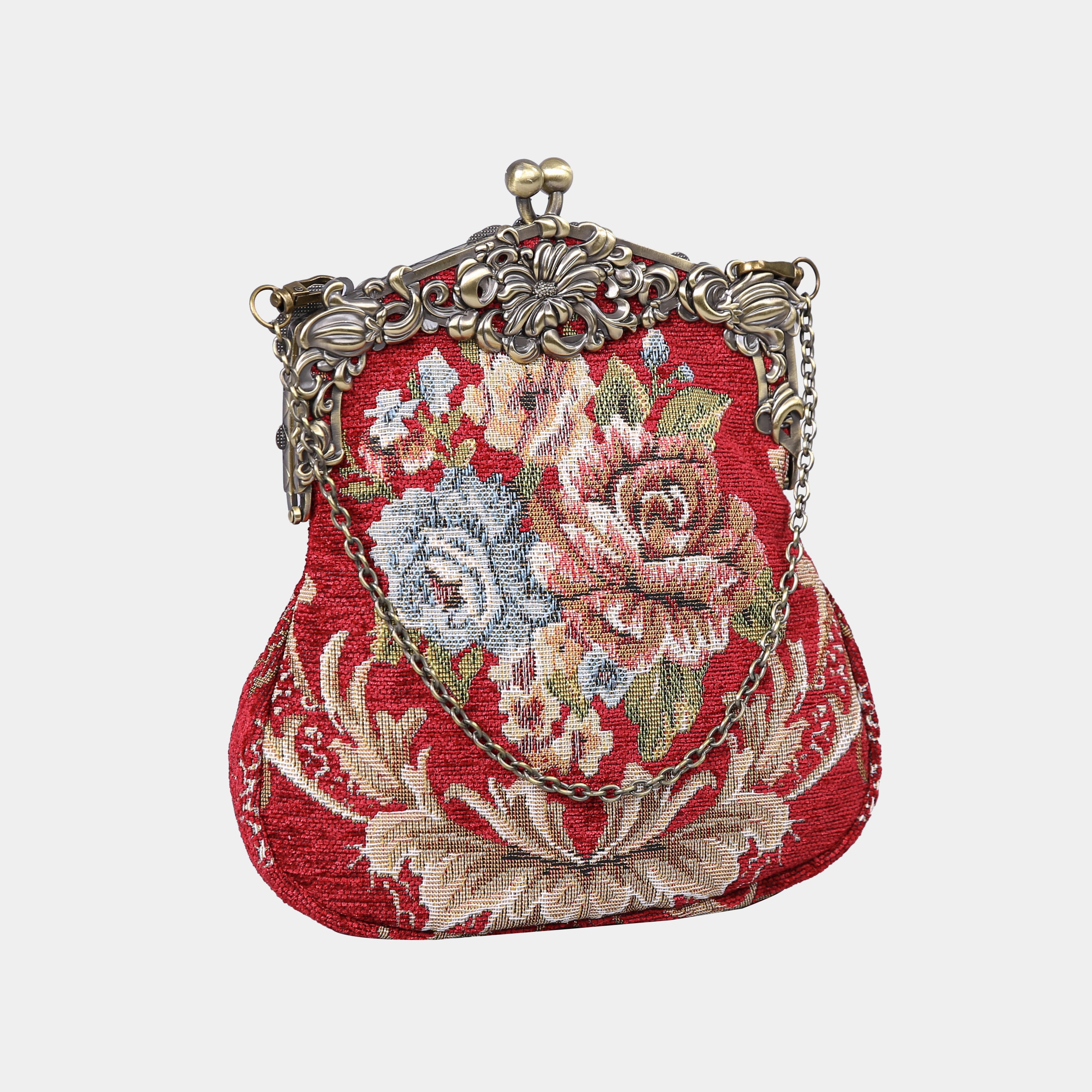 Floral Red Chatelaine Purse Large carpet bag MCW Handmade