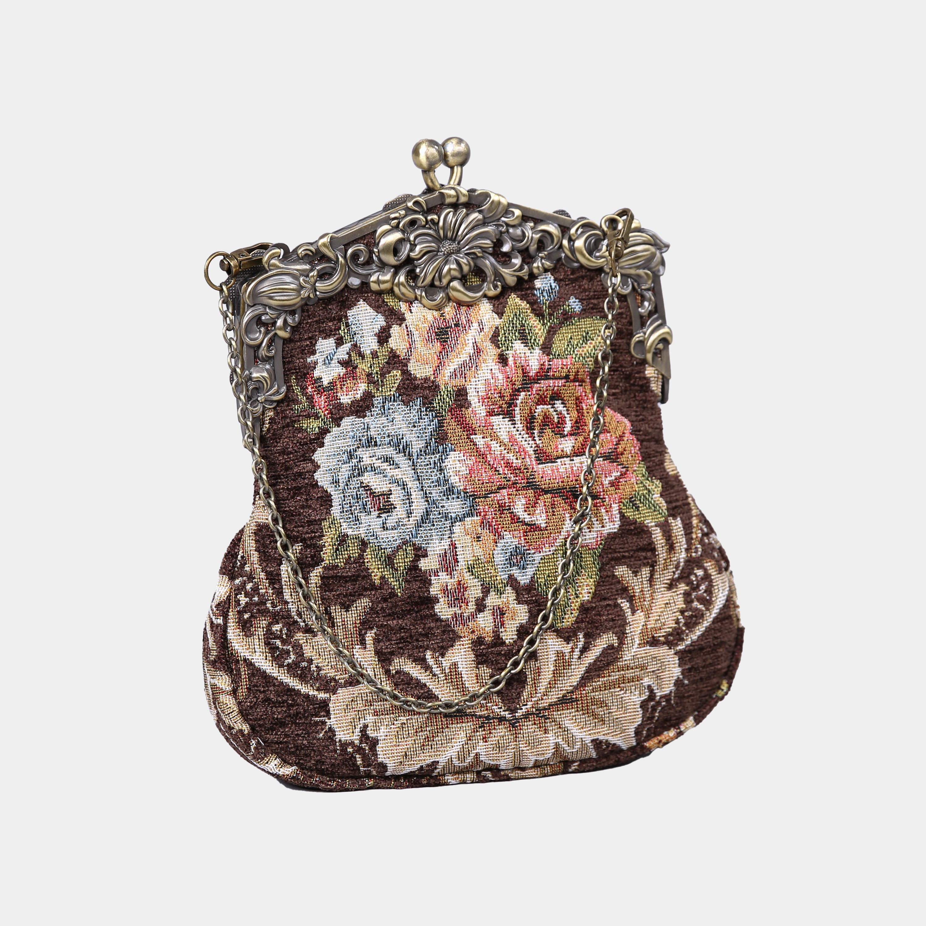 Floral Brown Chatelaine Purse Large carpet bag MCW Handmade