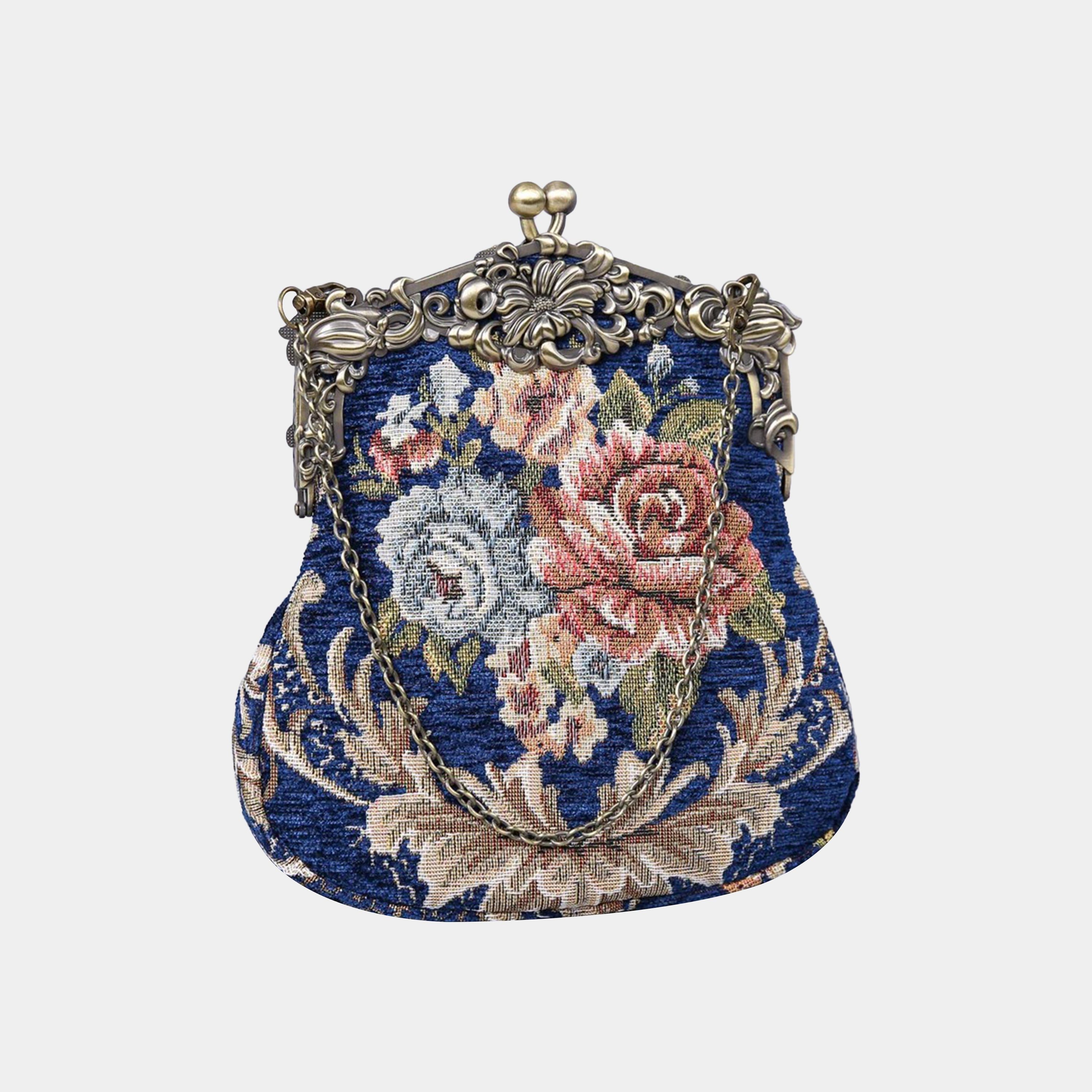 Floral Blue Chatelaine Purse Large carpet bag MCW Handmade