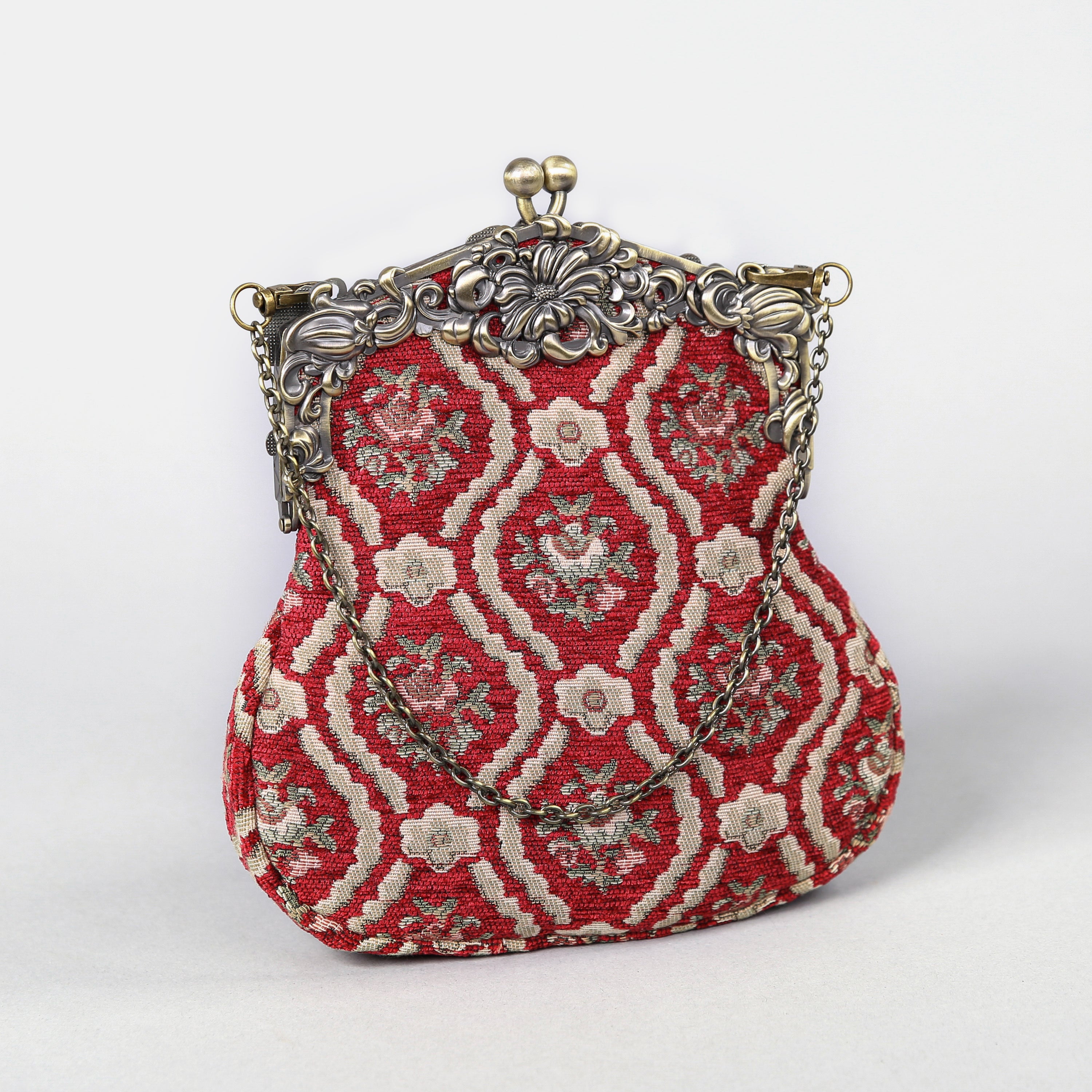 Traditional Red Chatelaine Purse Large carpet bag MCW Handmade