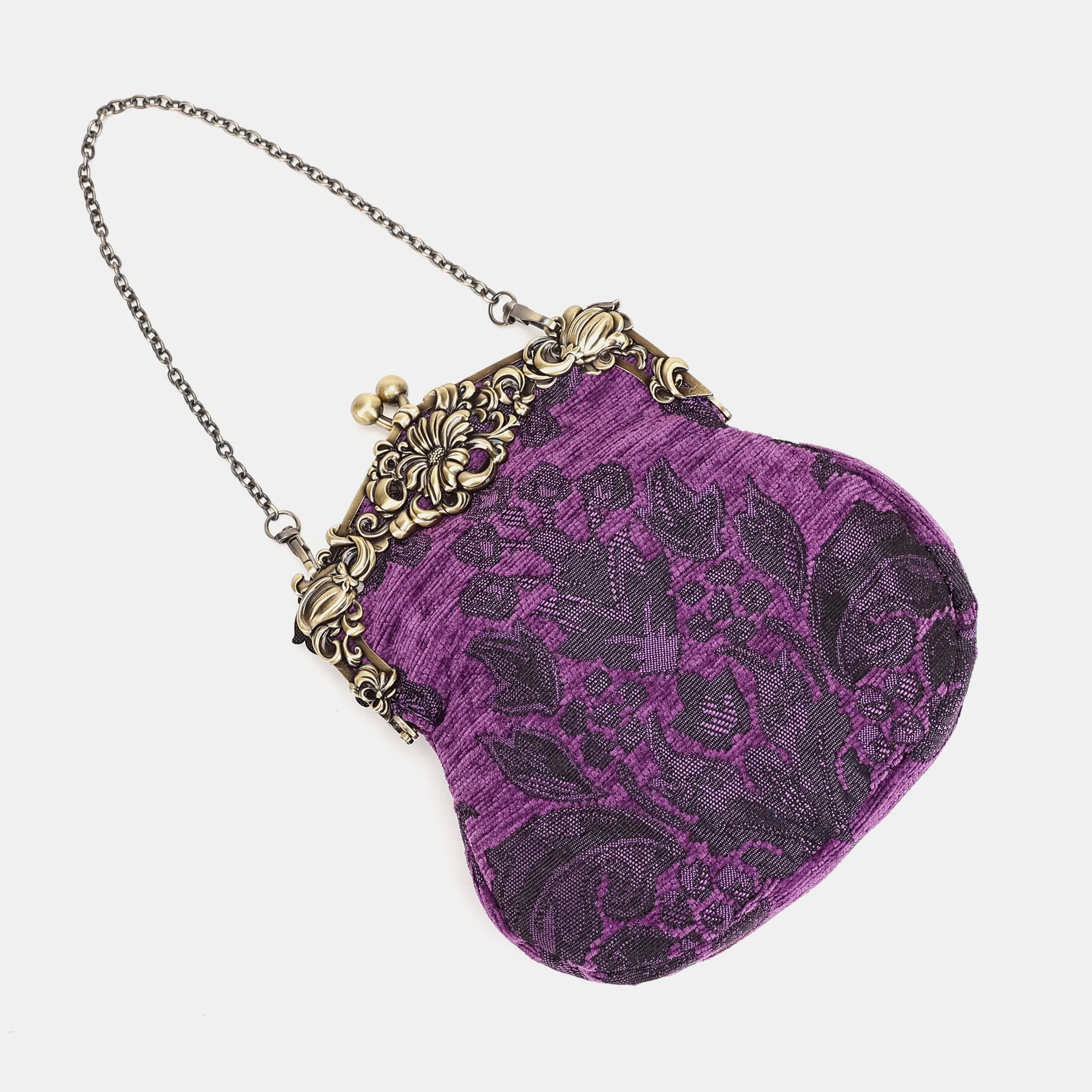 Victorian Blossom Purple Chatelaine Purse Large Carpetbag of America-lay flat