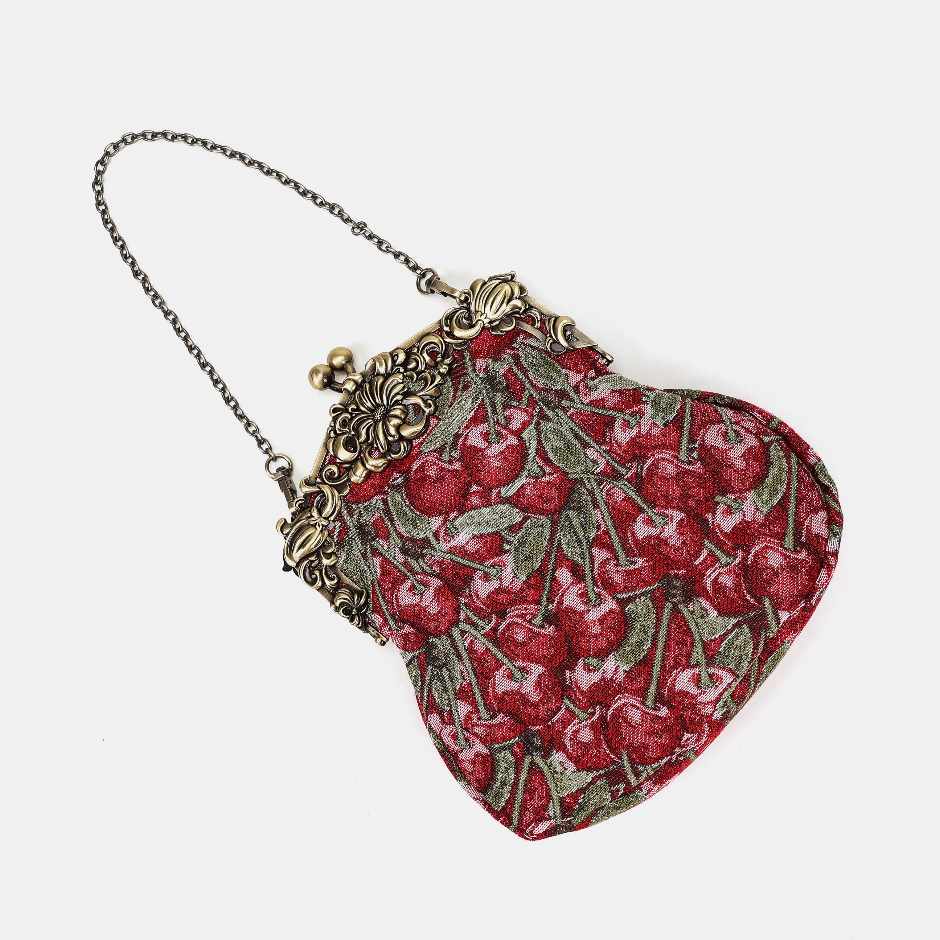 Cherry Cascade Chatelaine Purse Large Carpetbag of America lay flat