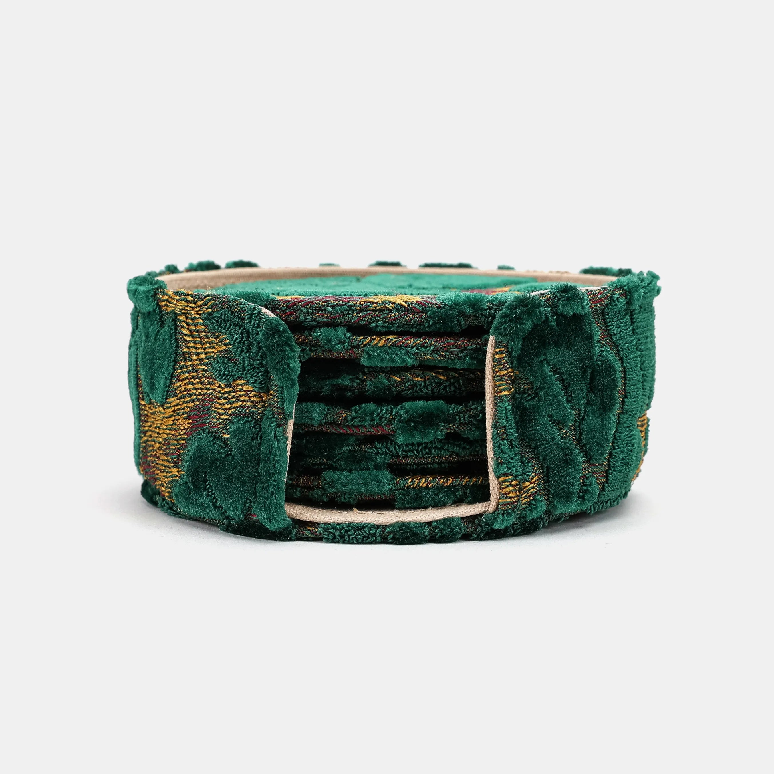 urnout Velvet Jade Green Round Coaster Set with Holder of America-main