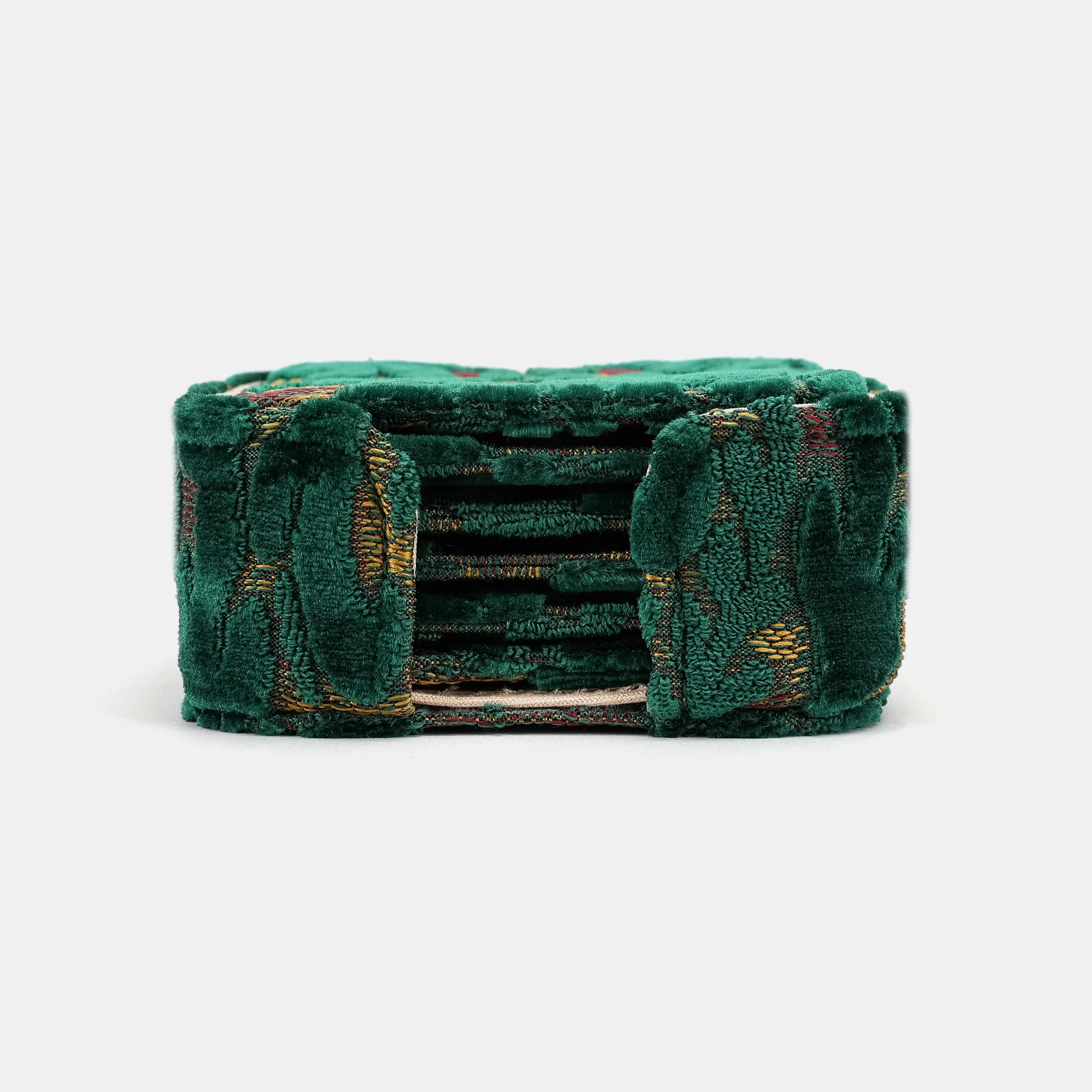 Burnout Velvet Jade Green Square Coaster Set with Holder of America-main