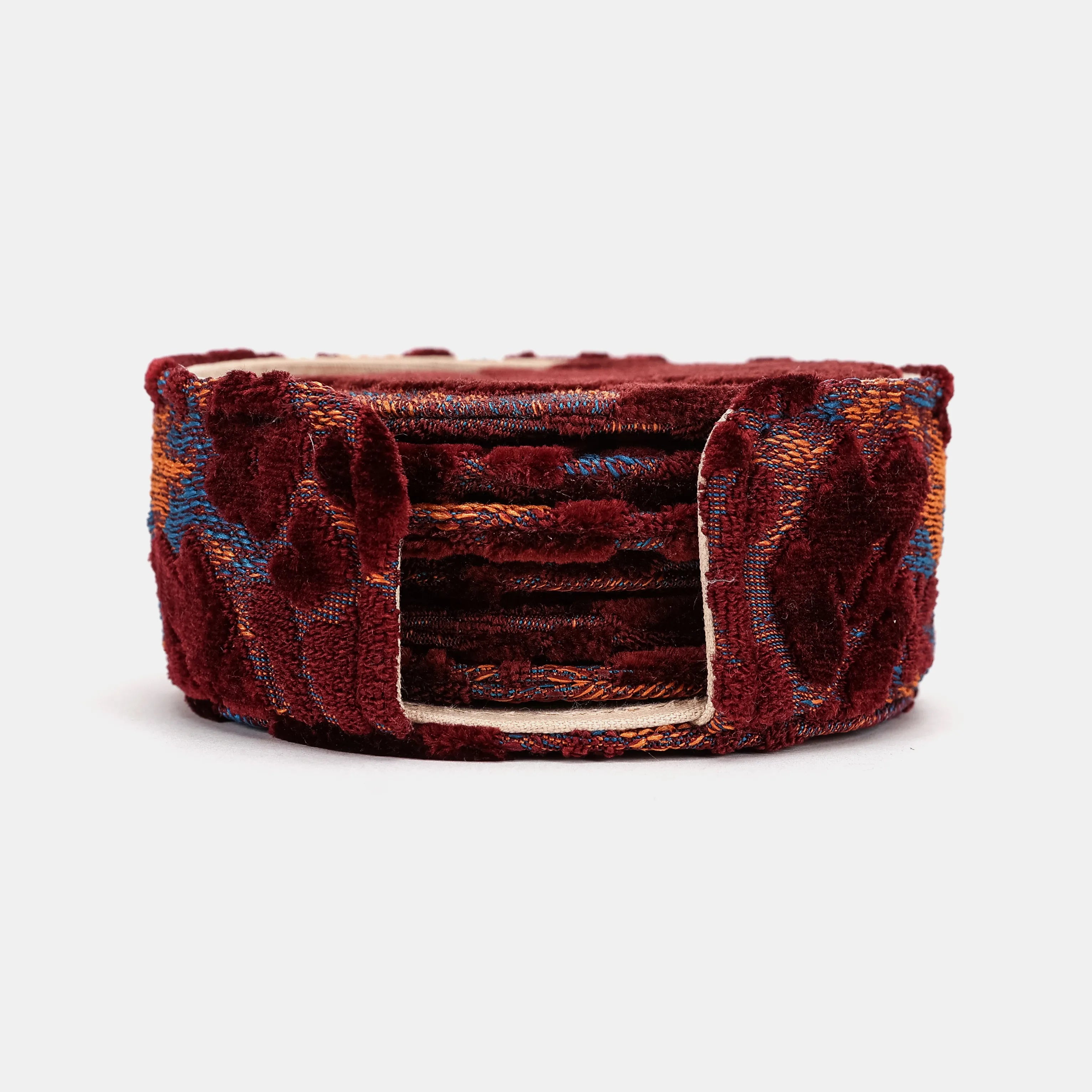 Burnout Velvet Wine Round Coaster Set with Holder of America-main