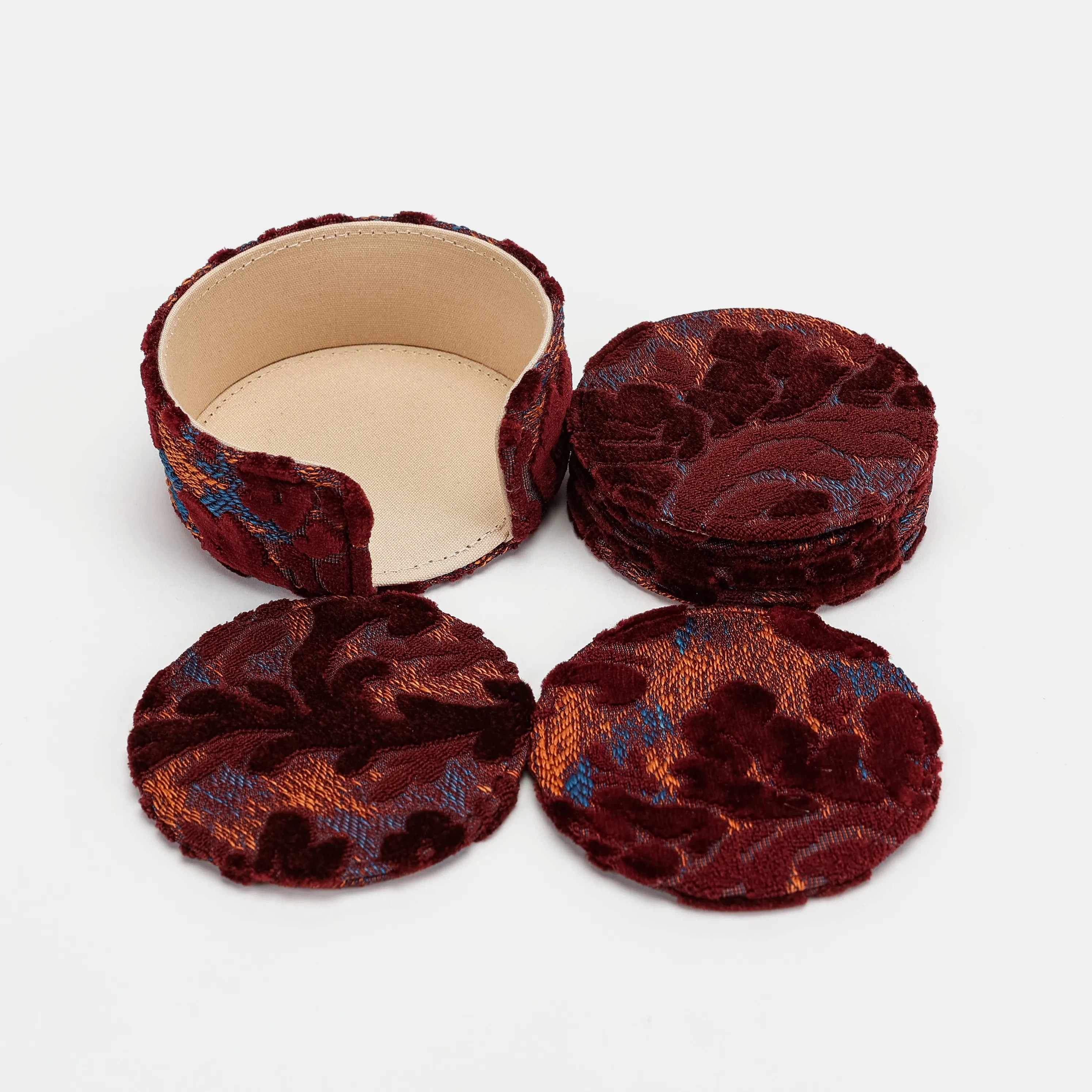 Burnout Velvet Wine Round Coaster Set with Holder of America-set details