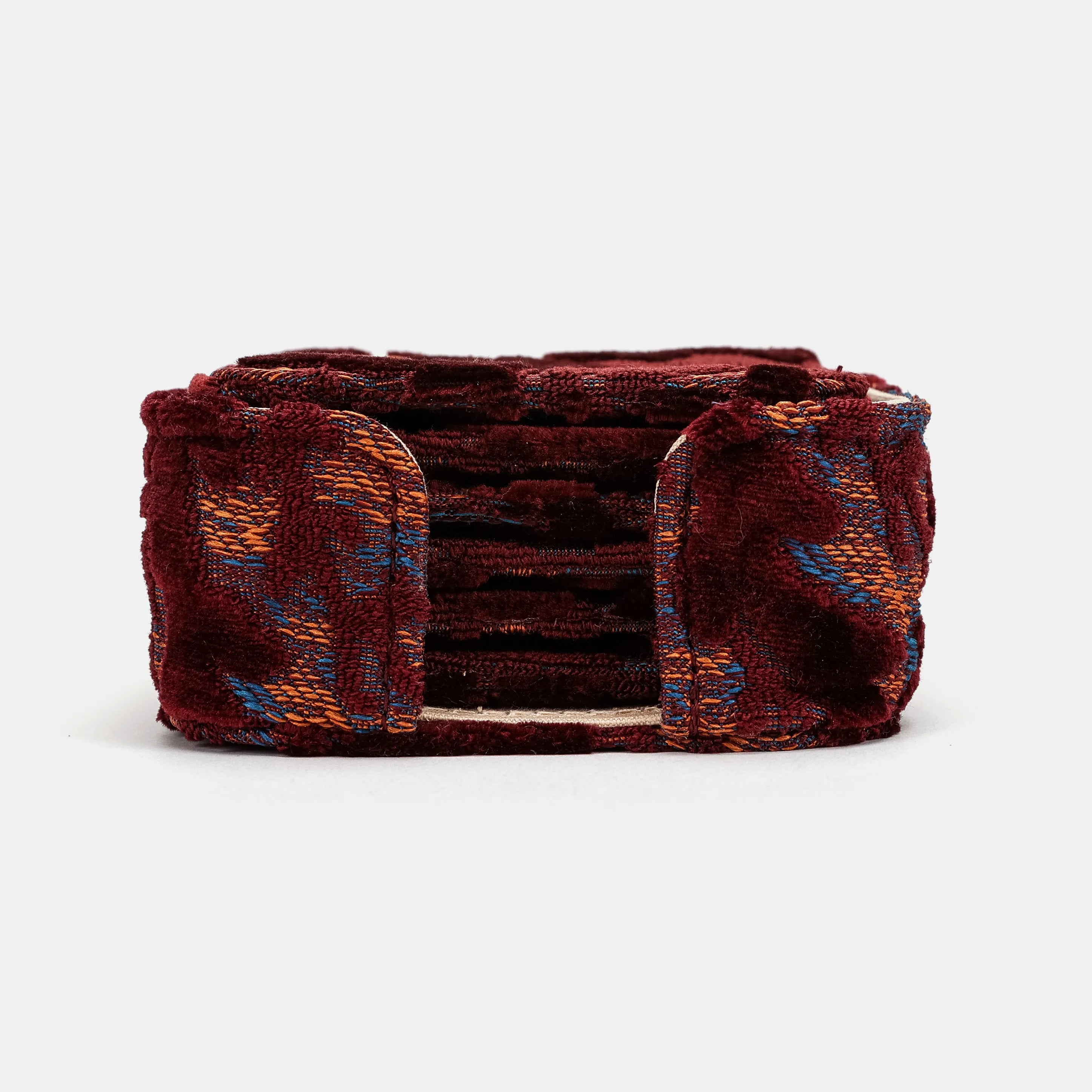 Burnout Velvet Wine Square Coaster Set with Holder of America-main