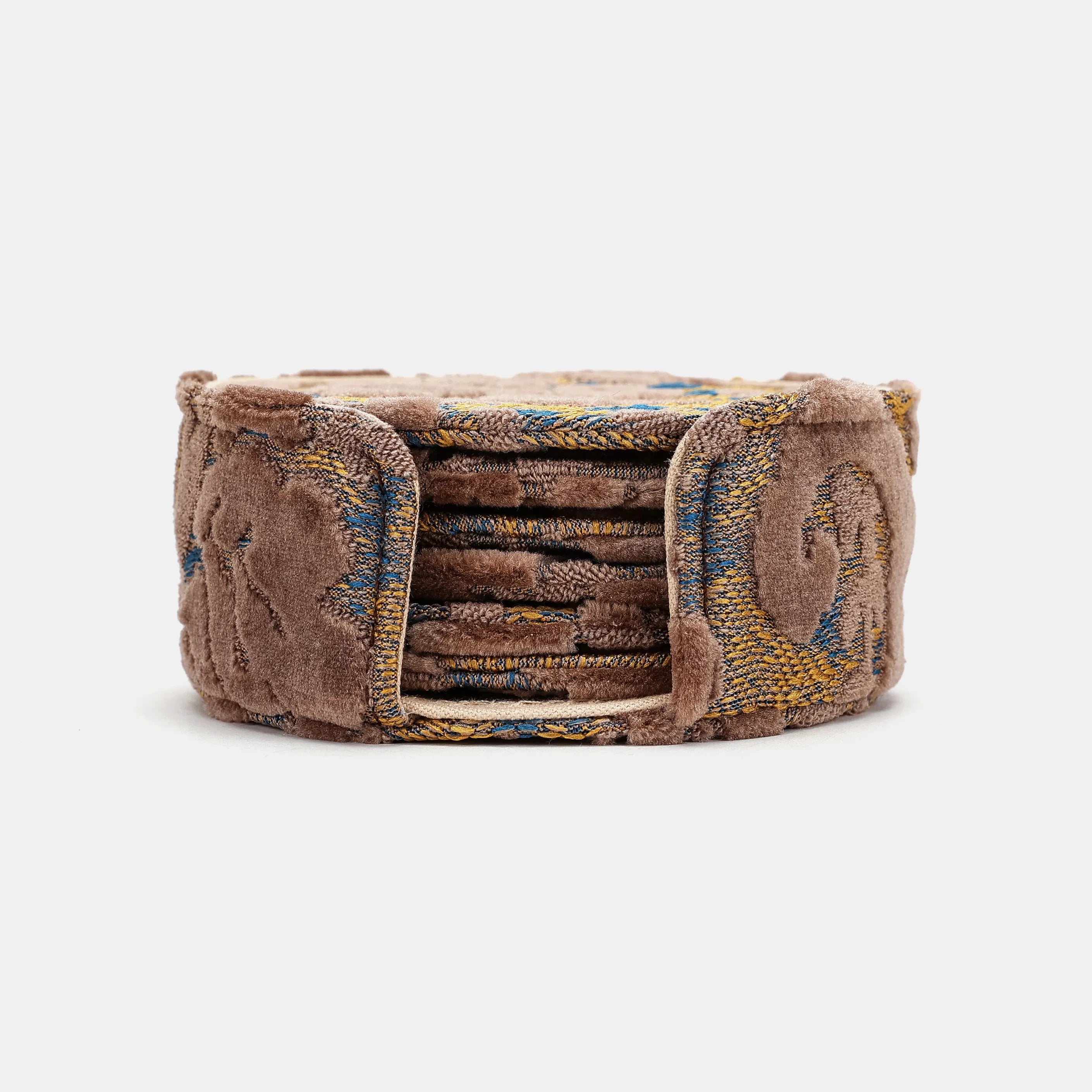 Burnout Velvet Camel Round Coaster Set with Holder of America-main