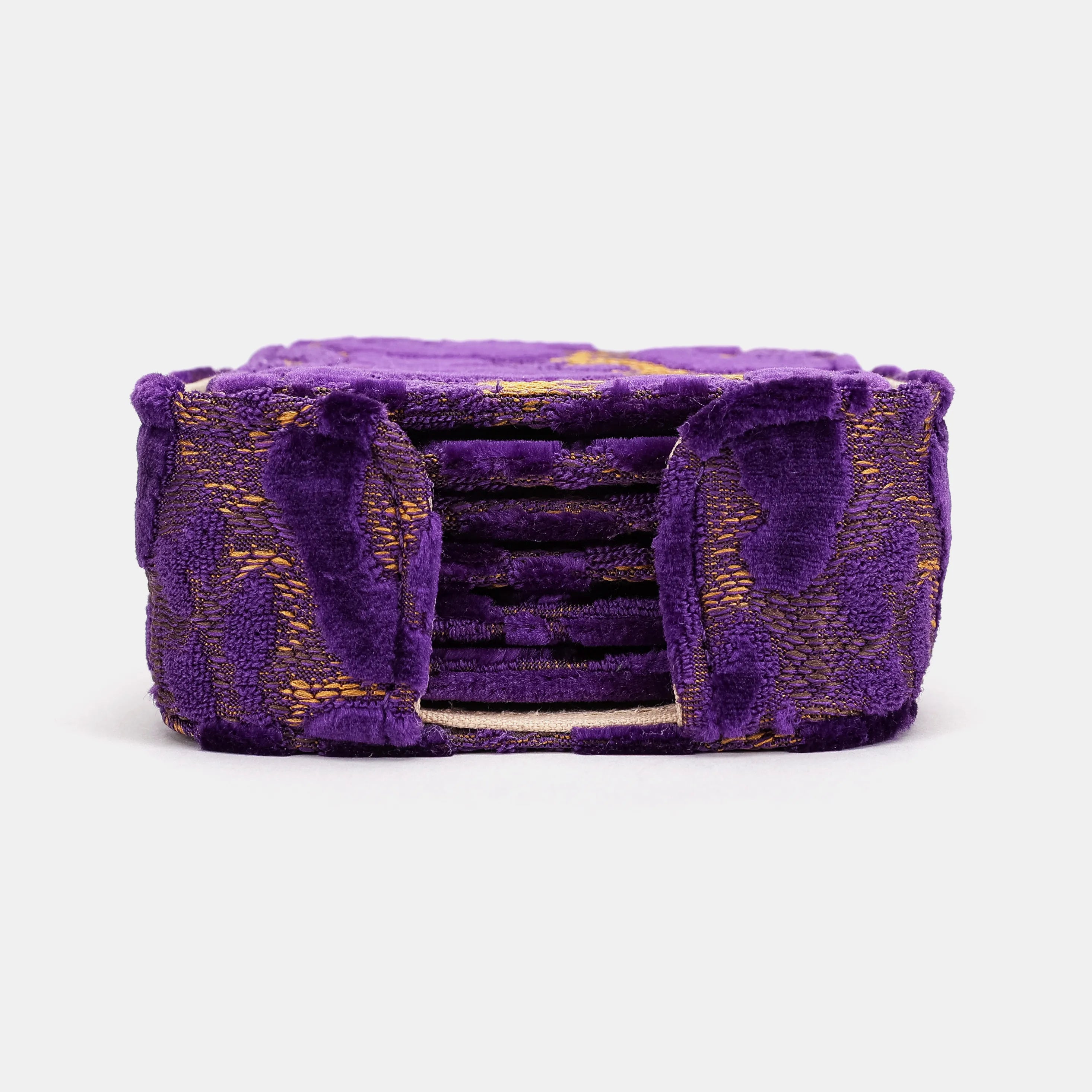 Burnout Velvet Purple Square Coaster Set with Holder of America-main