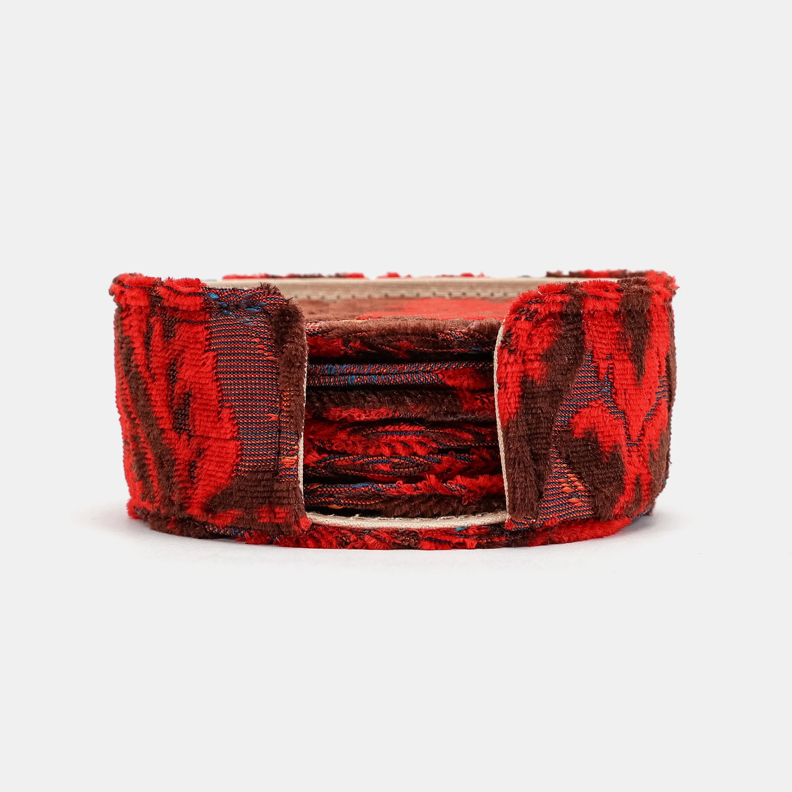 Burnout Velvet Revival Scarlet Round Coaster Set with Holder of America-Main