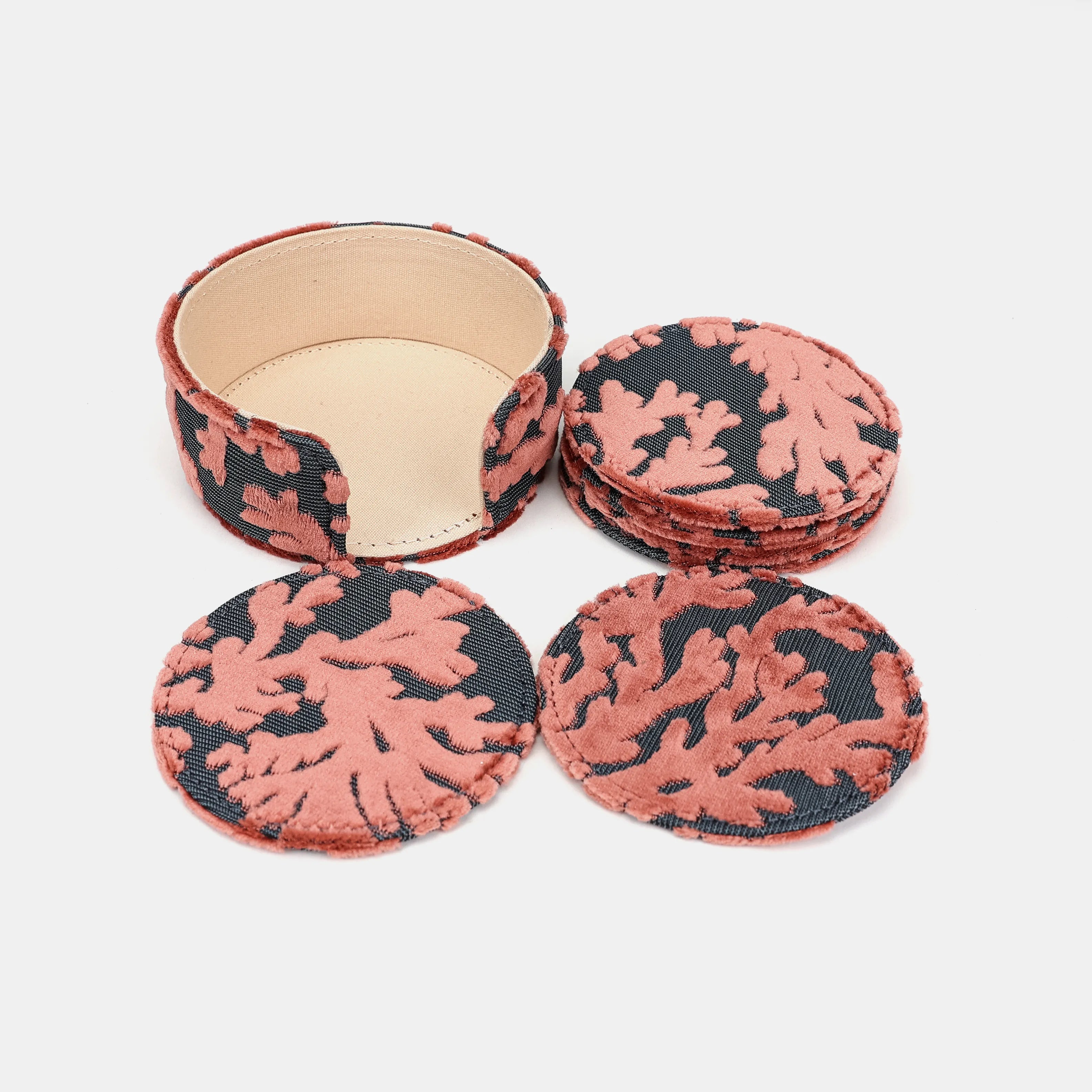 Burnout Velvet St Tropez Scuba Coral Round Coaster Set with Holder  main