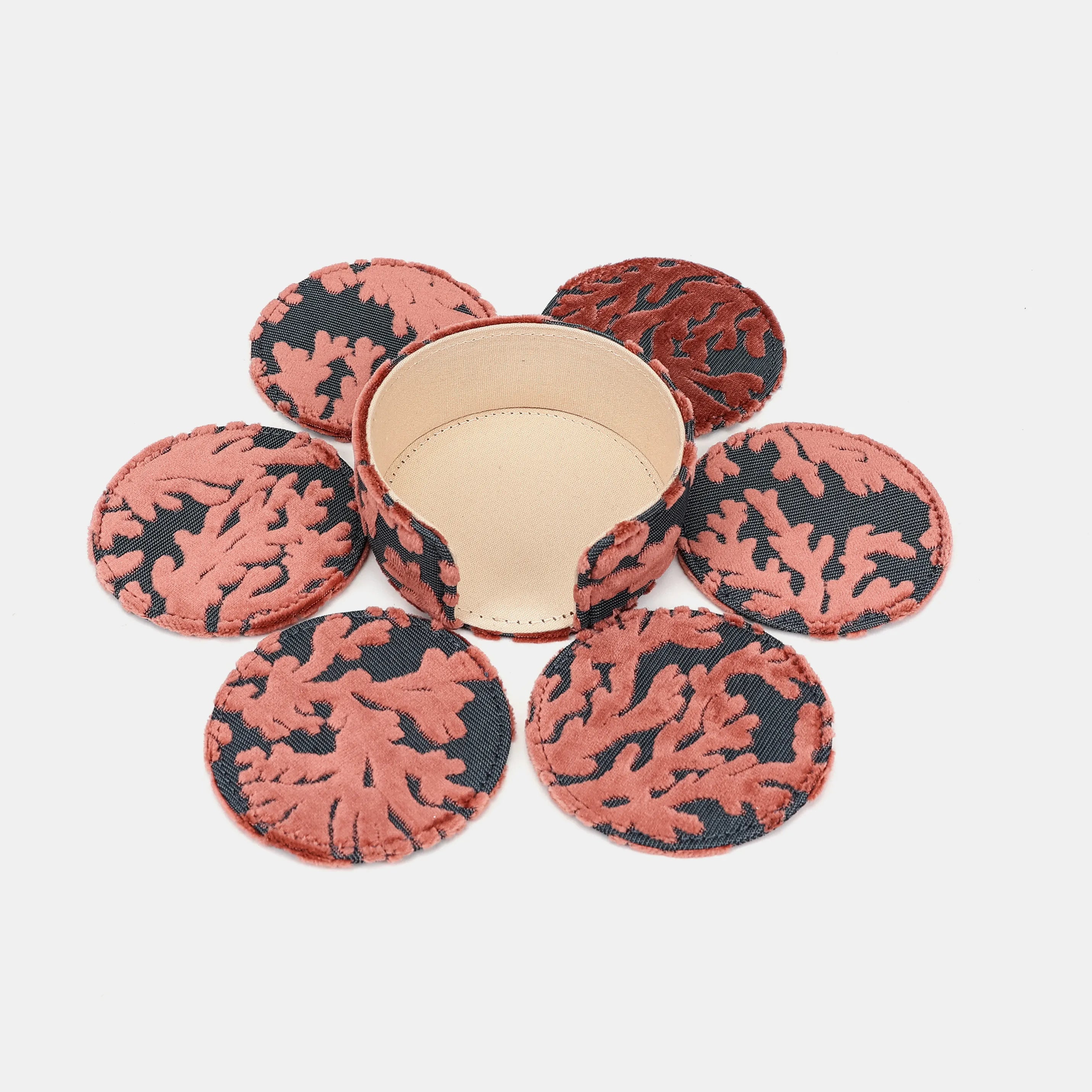 Burnout Velvet St Tropez Scuba Coral Round Coaster Set with Holder set